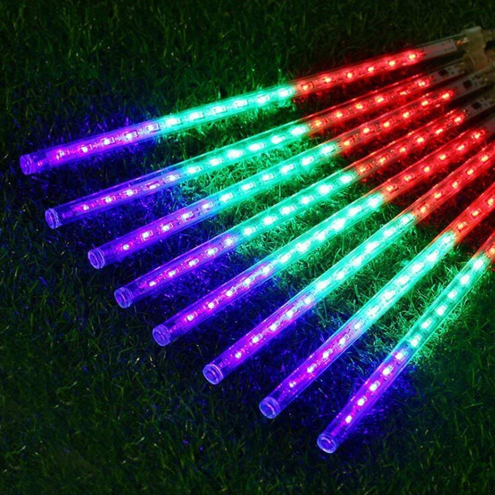 Weepong Halloween Lights Outdoor, Meteor Shower Christmas Lights for Halloween Decorations, 8 Tube 192 LED Snow Falling Rain Icicle String Light for Xmas Christmas Decor Tree Party, UL Plug Green