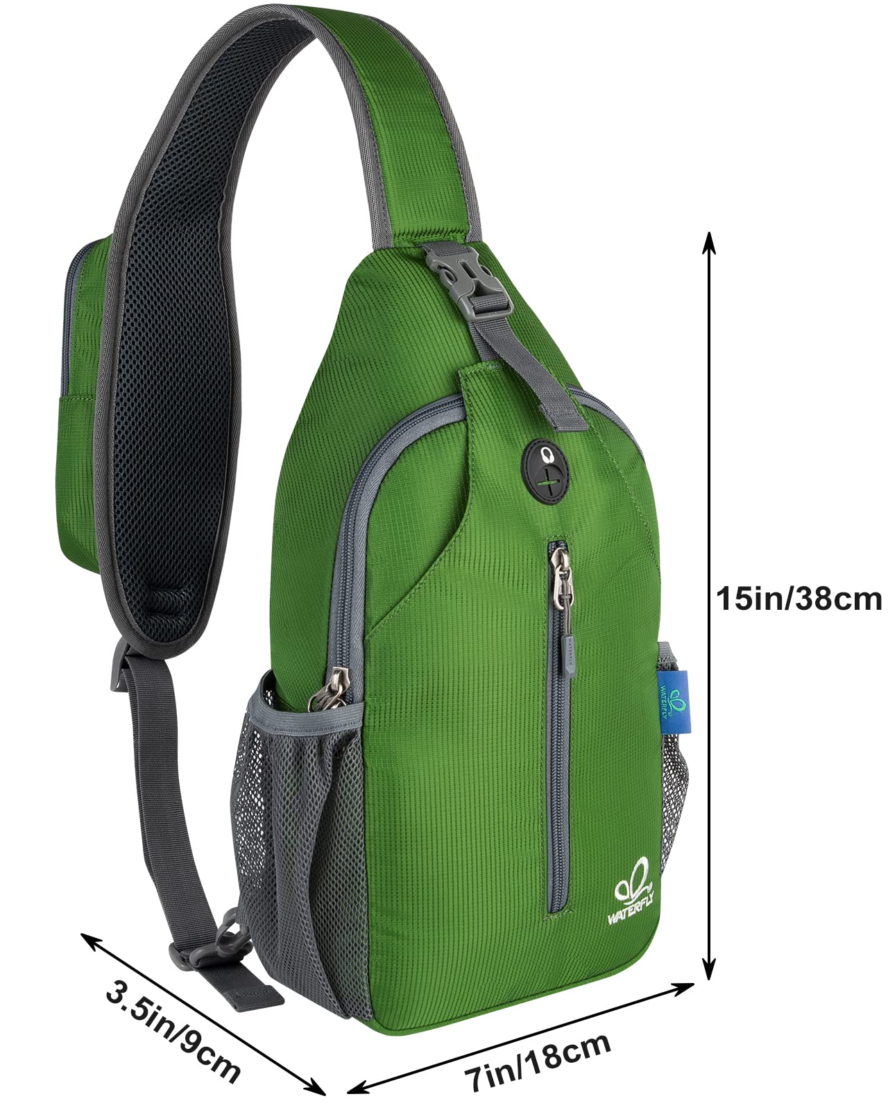WATERFLY Crossbody Sling Backpack Sling Bag Travel Hiking Chest Bag Daypack (Black)