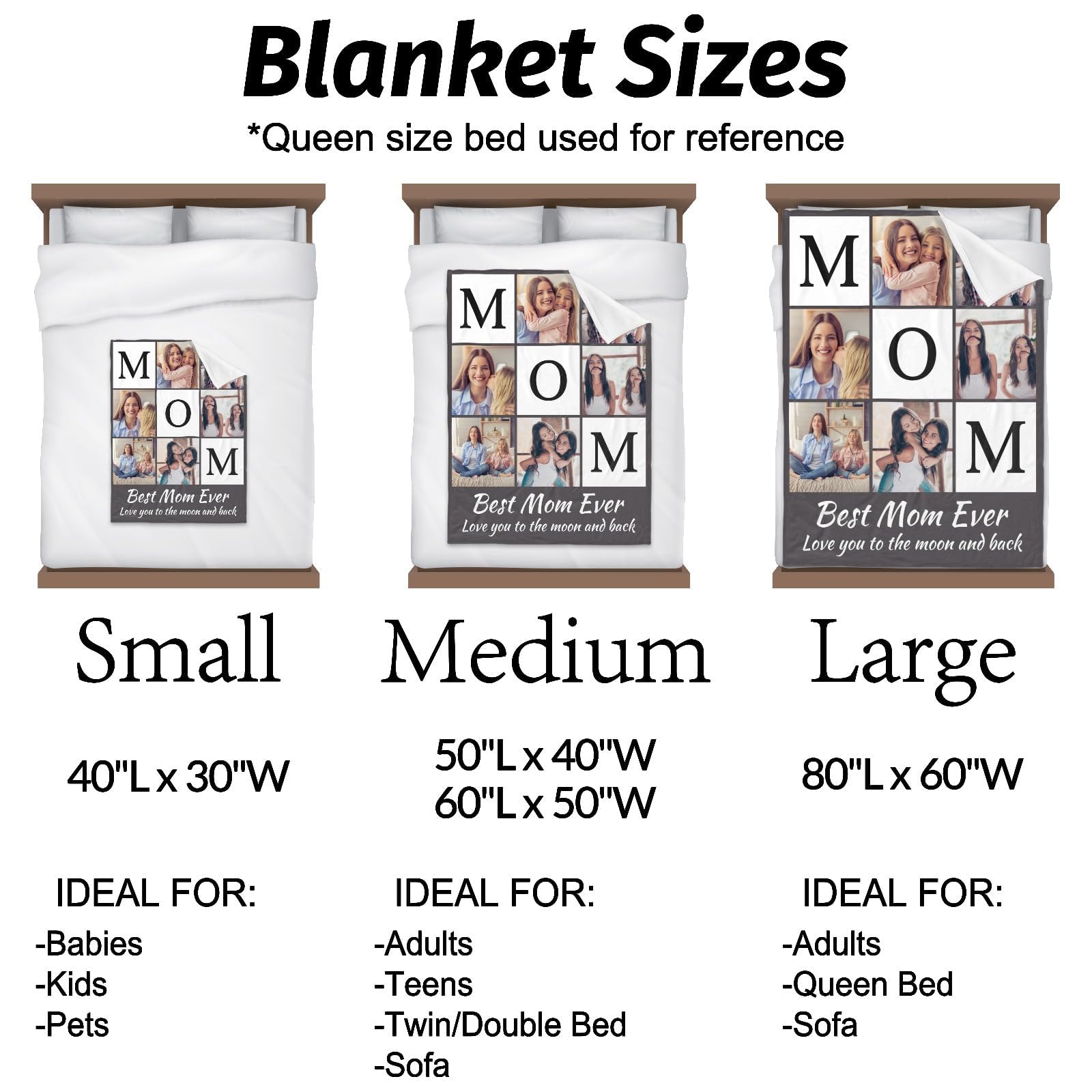 inkArts Custom Blanket Throws with Photos Text Personalized with Picture Customizable, Customize for Mom, Dad, Couple, Girlfriend, Boyfriend, Husband & Wife