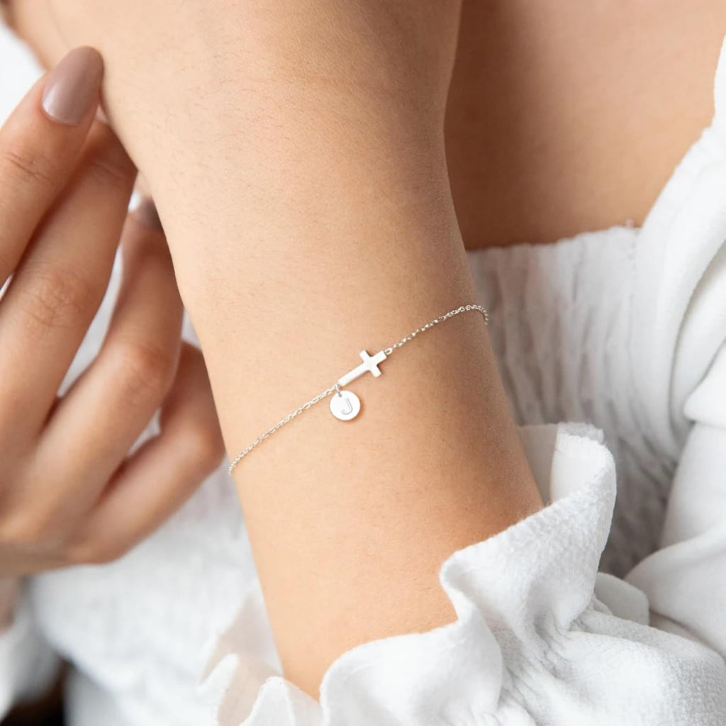 Stocking Stuffers for Teens Women, Cross Bracelet for Women Graduation Gift Dainty Cross Bracelet with Initials Christian Gifts for Women Teen Girl Gift Confirmation Baptism Religious Jewelry Birthday Mothers Day Gifts