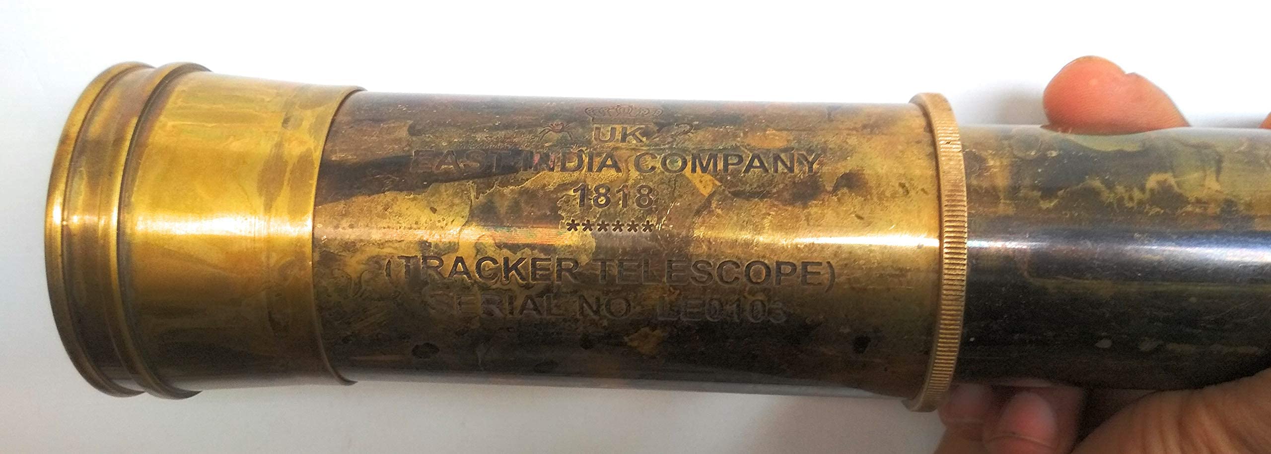 Rare Brass Telescope Spyglass - East India Company 1818 Tracker Vintage Pirate Spyglass Scope Antique Large Handstitched Leather Gift Box (BT-EIC17)