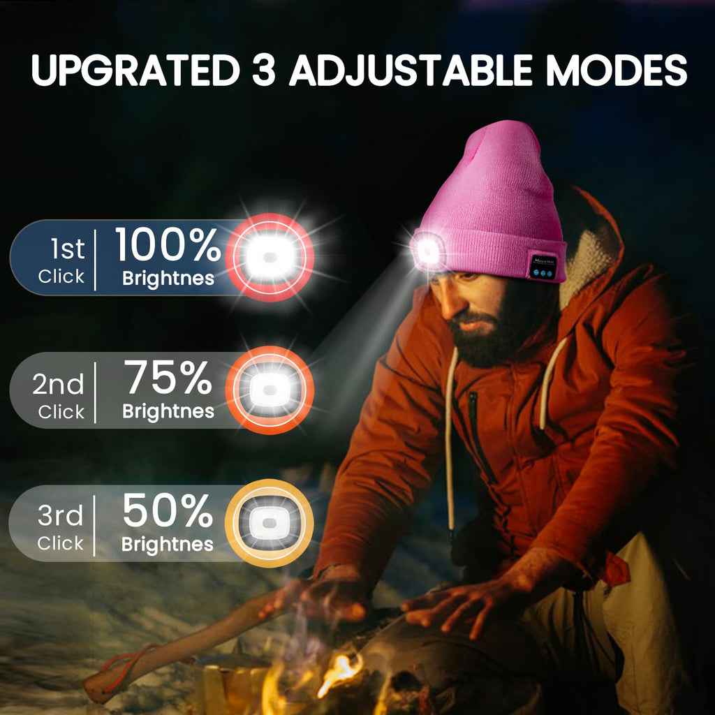 VIBELITE LED Beanie Hat with Light, USB Rechargeable LED Headlamp for Hiking, Camping, Fathers Day Gift for Dad, Husband, Birthday Gifts for Men, Women, Dad Gifts from Daughter, Wife, Black