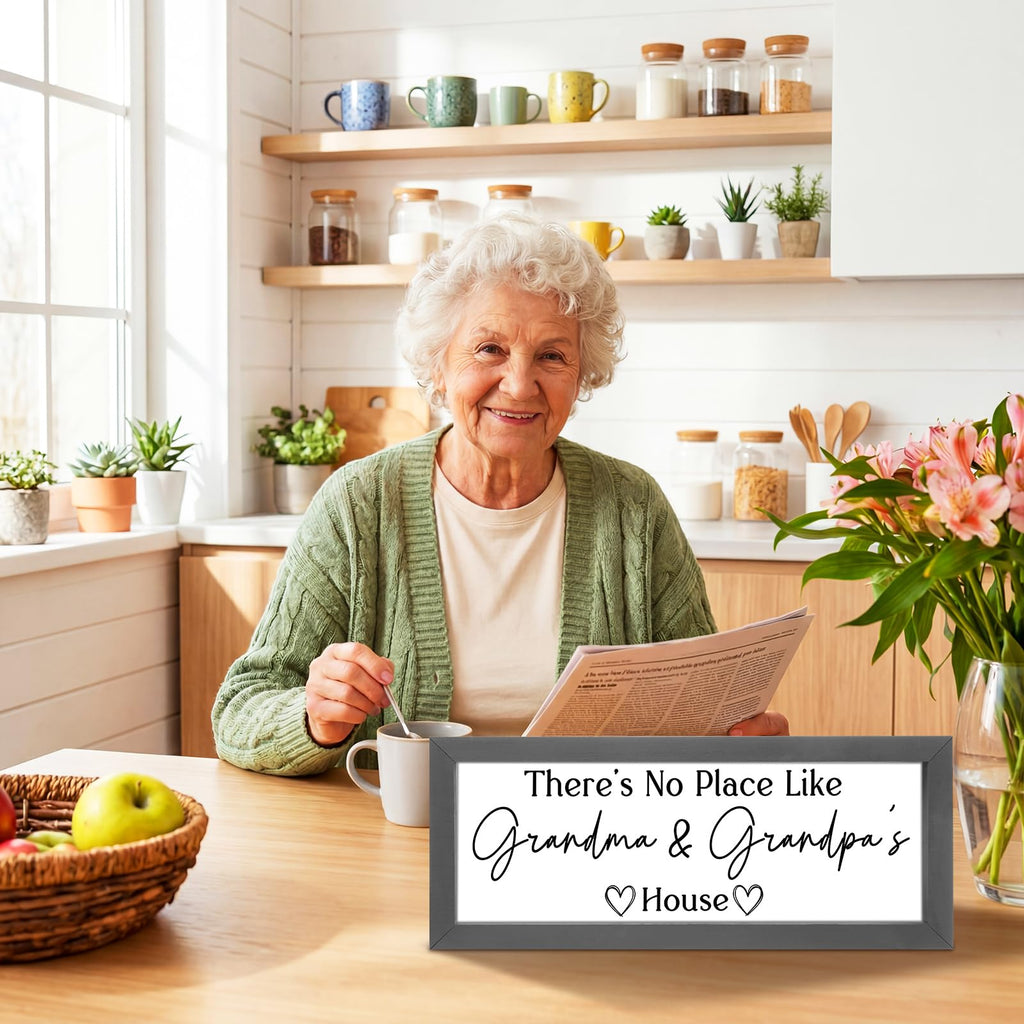 Yousoontic Grandparents Gift from Grandkids There's No Place Like Grandma & Grandpa's House Wooden Sign Farmhouse Home Decor for Birthday Christmas Thanksgiving Gift(Dark Brown,11.8 Inch)
