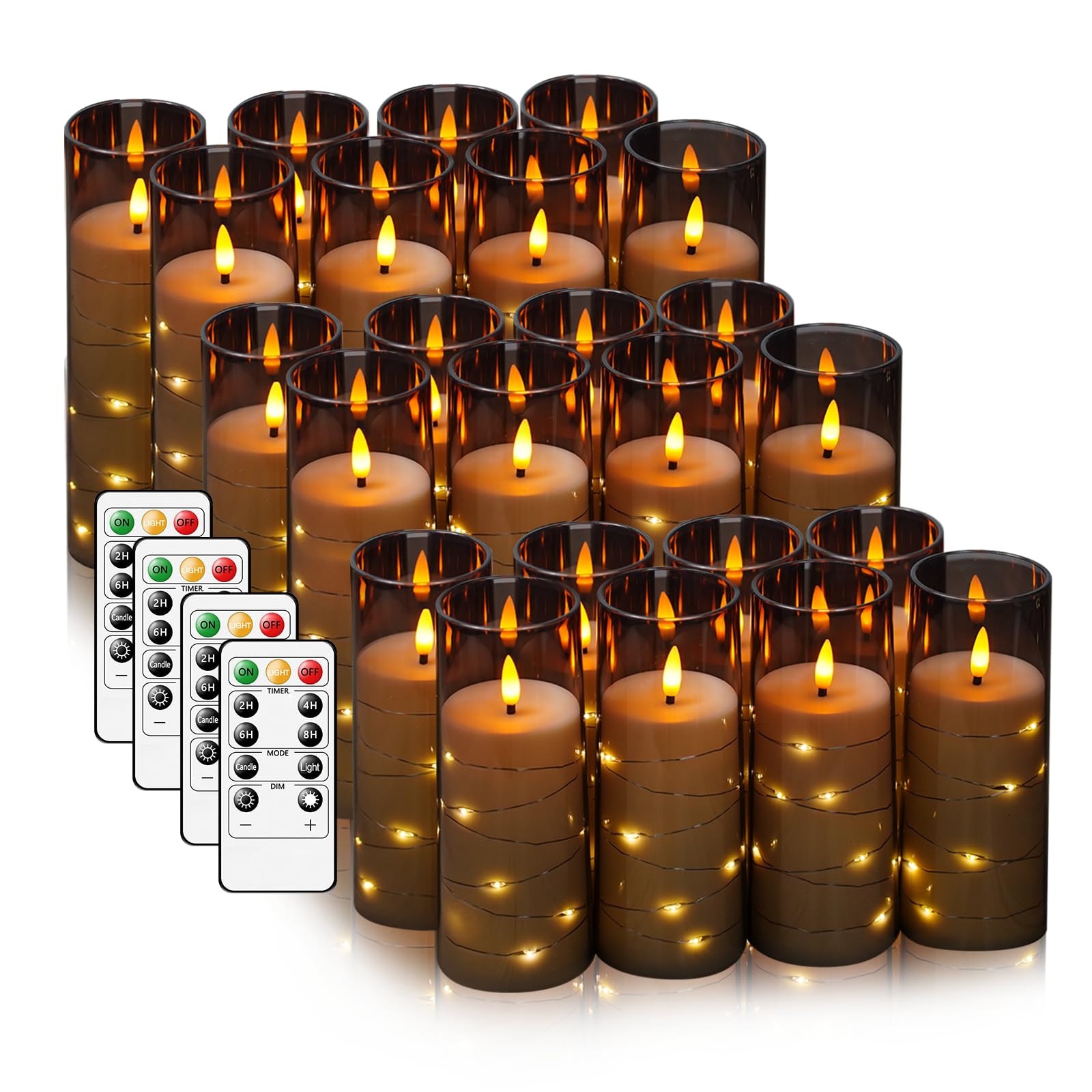kakoya Flameless LED Candles with Timer 5 Pc Flickering Flameless Candles for Romantic Ambiance and Home Decoration Stable Acrylic Shell,with Embedded Star String，Battery Operated Candles（Red）