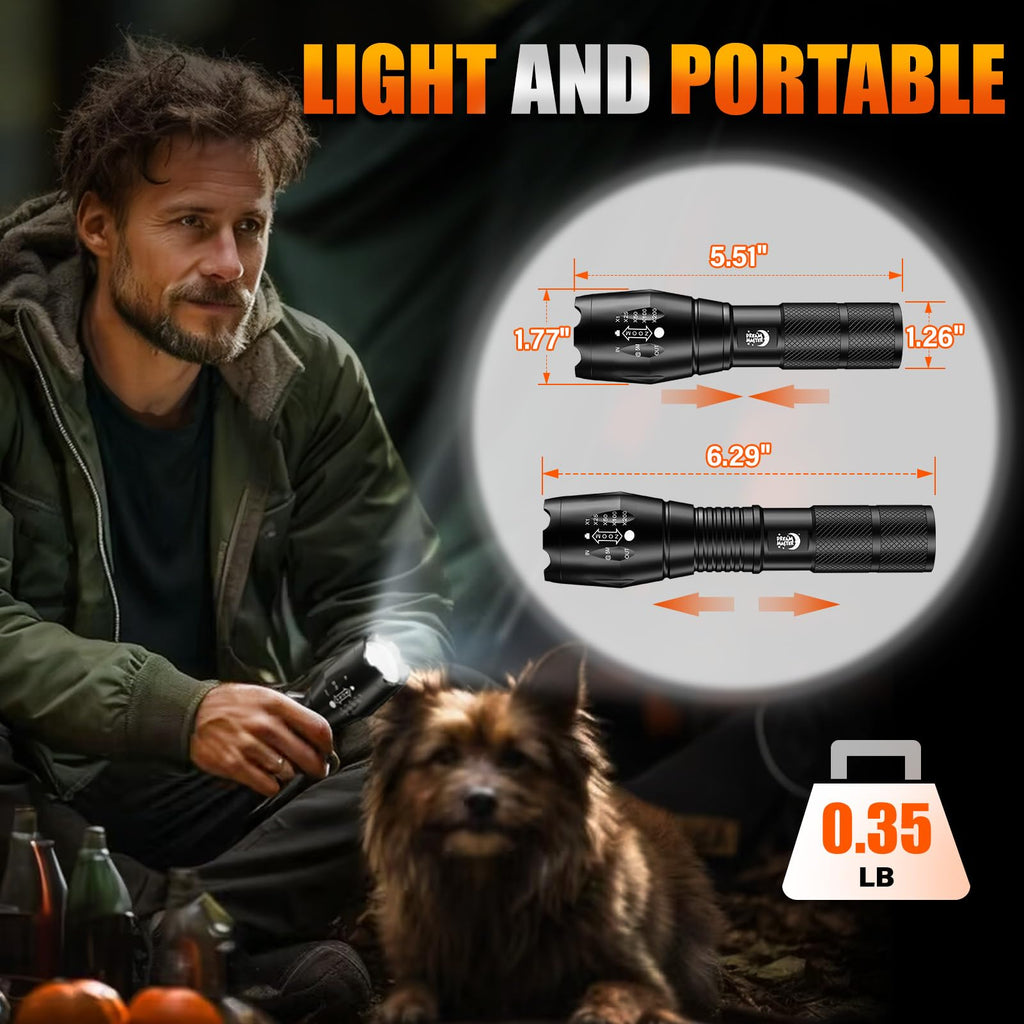 2 Pack LED Flashlights High Lumens with 6 AAA Batteries, 5 Modes Mini Waterproof Tactical Bright Flashlight for Camping, Hiking, Fathers Day Dad Gifts for Husband, Dad, Birthday Gifts for Men, Women