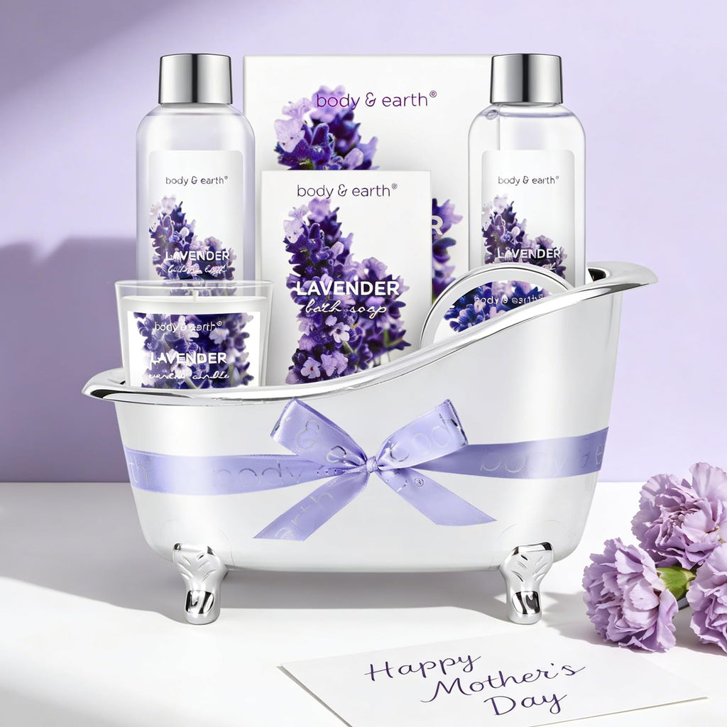 Gift Set for Women Body & Earth Gifts Set Lavender Gift Baskets For Women Bath Sets with Bubble Bath Body Lotion Scented Candle Mother‘s Day Gifts for mom