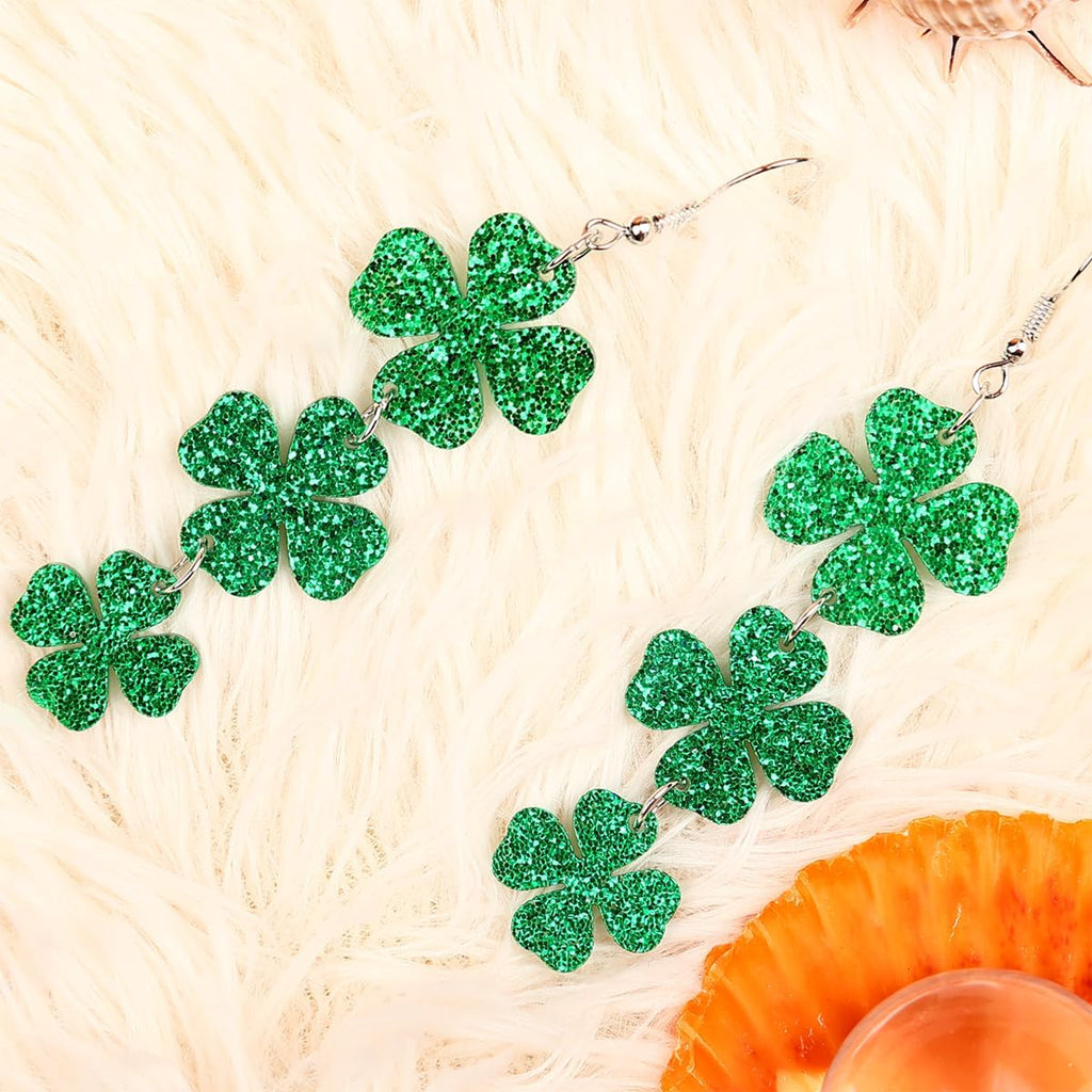 St. Patrick's Day Green Shamrocks Clover Lucky Grass Earrings for Women,Good Luck Dangling Earrings,Irish St. Patrick's Day Decorations Accessories.