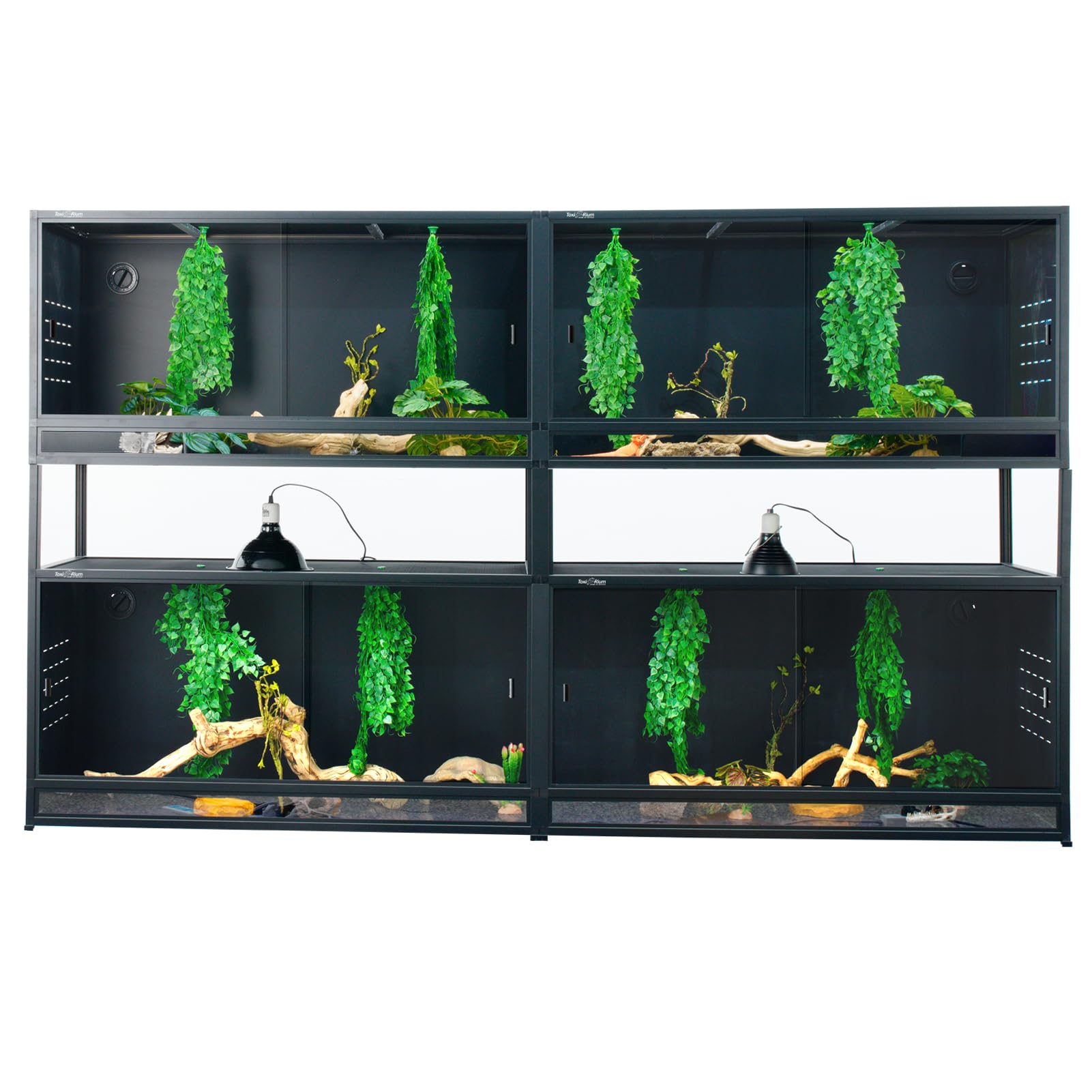 PVC Reptile Enclosure 3 Tier 40"x16"x16" with Spacers, 44 Gallon Reptile Tank Habitat, Space Saving Stackable Reptile Terrarium for Bearded Dragon Gecko Snake Lizard, Sliding Glass Doors Lock