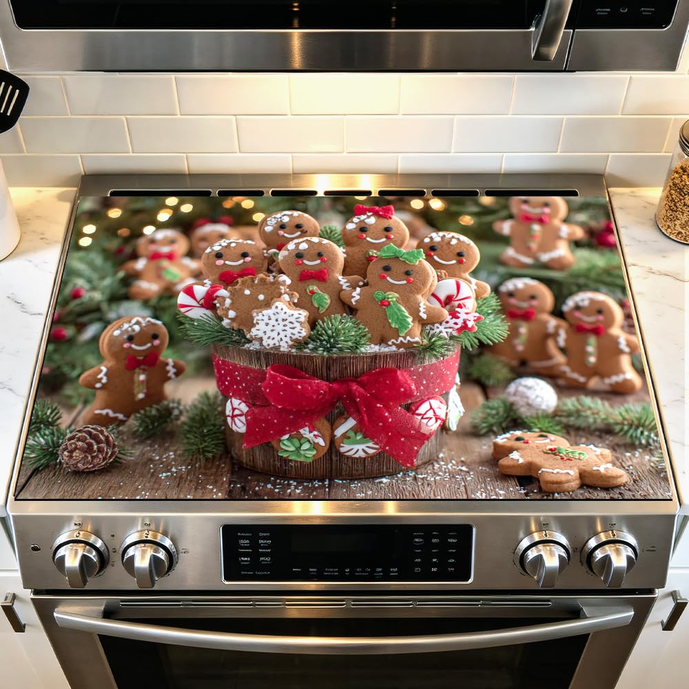 Stove Mat 28.35 x 20.47 Inch Christmas Fireplace and Tree Design Cozy Living Room Holiday Scene Decorative Kitchen Countertop Cover Reusable Flexible Mat for Gas Range Electric Stove Home Winter Décor