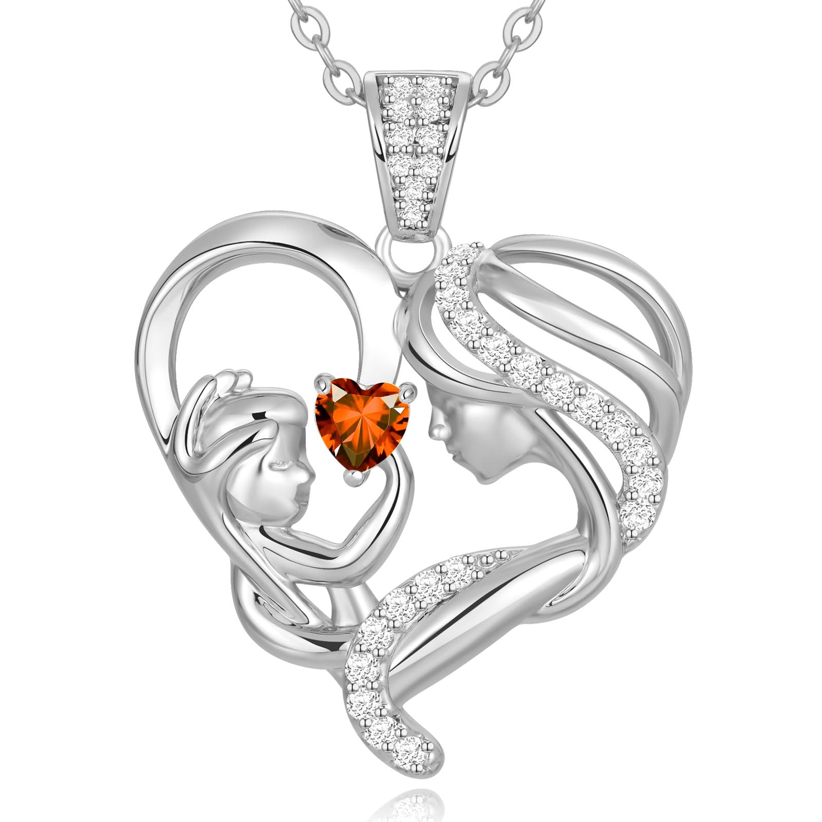 Mothers Day Gifts for Mom Wife Her Grandma, S925 Sterling Silver Birthstone Necklaces Jewelry for Women, Mother's Day Love Heart Pendant Necklace for Anniversary Birthday Christmas Day