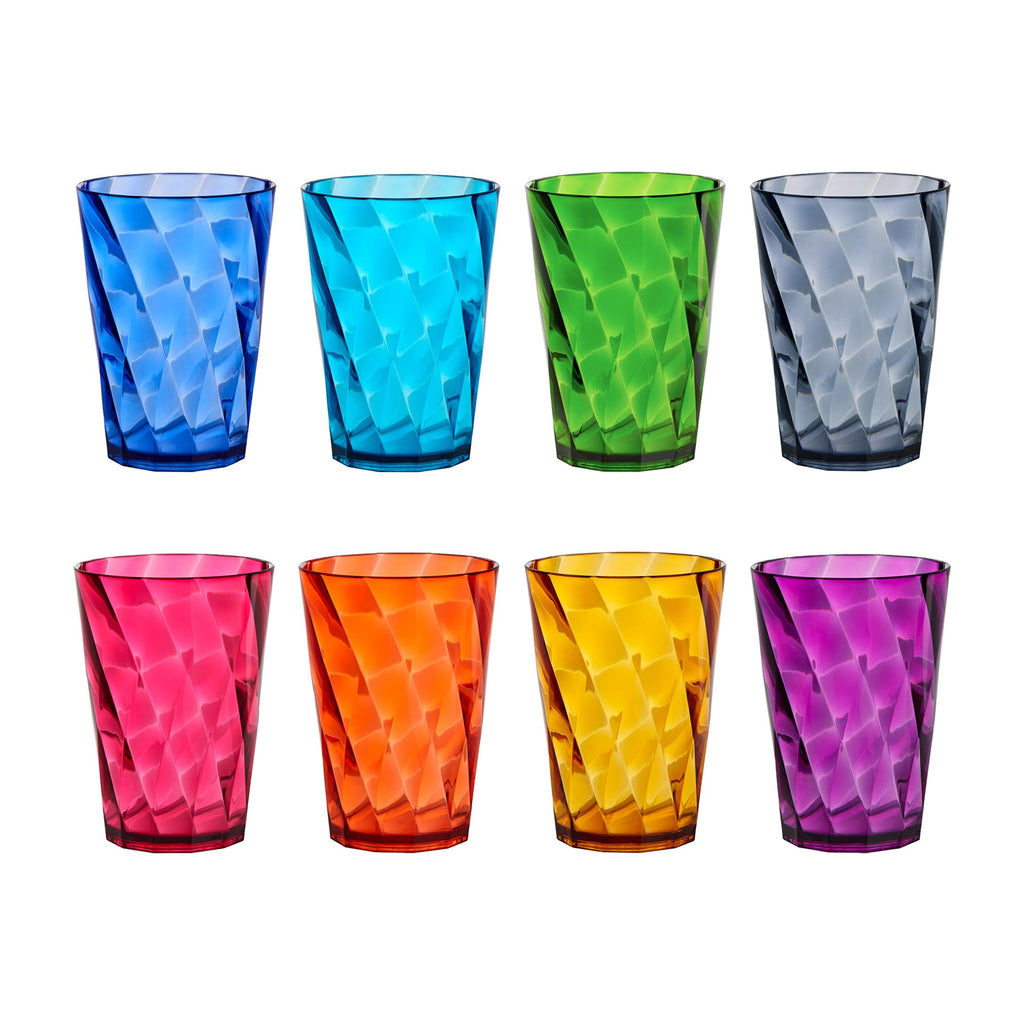 US Acrylic Optix Plastic Reusable Drinking Glasses (Set of 8) 20oz Water Cups in Jewel Tone Colors | BPA-Free Tumblers, Made in USA | Top-Rack Dishwasher Safe