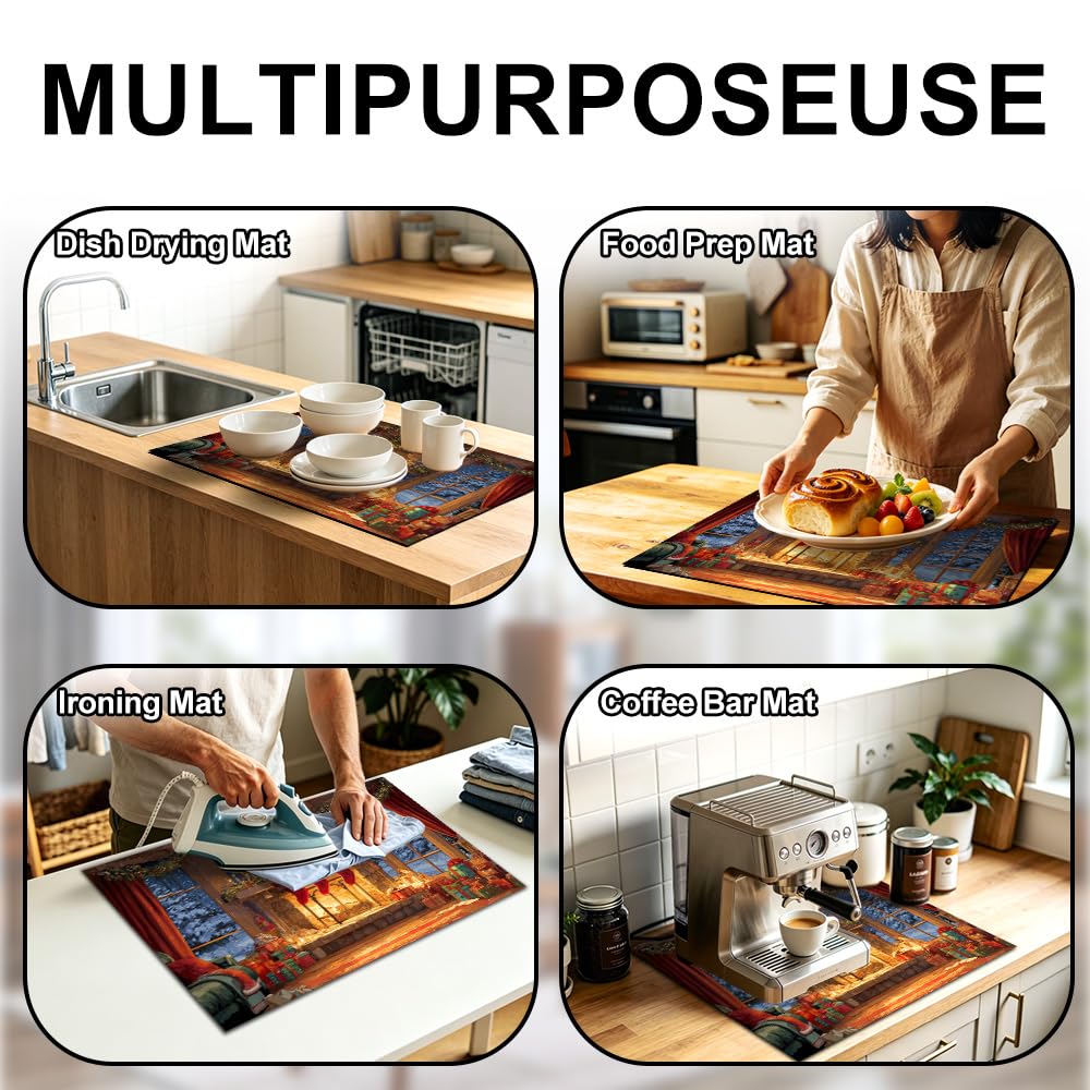 Stove Mat 28.35 x 20.47 Inch Christmas Fireplace and Tree Design Cozy Living Room Holiday Scene Decorative Kitchen Countertop Cover Reusable Flexible Mat for Gas Range Electric Stove Home Winter Décor
