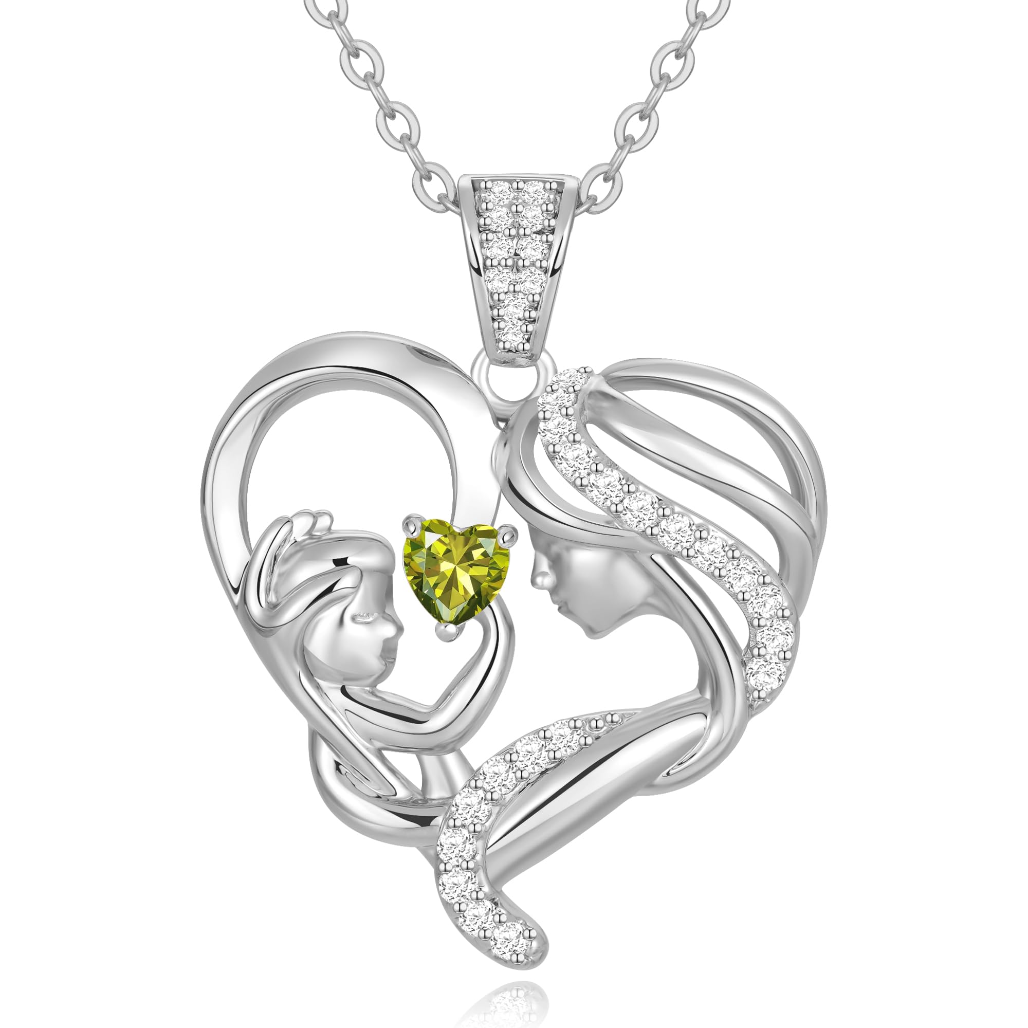 Mothers Day Gifts for Mom Wife Her Grandma, S925 Sterling Silver Birthstone Necklaces Jewelry for Women, Mother's Day Love Heart Pendant Necklace for Anniversary Birthday Christmas Day