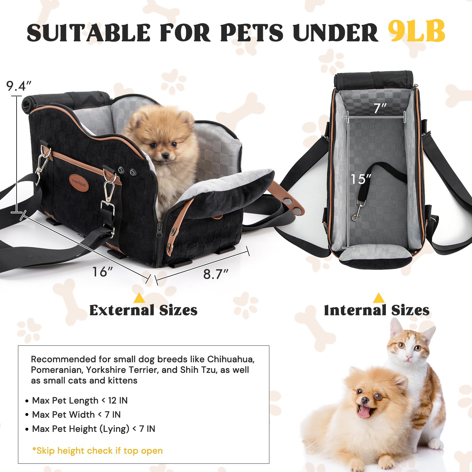 WOOCHPET Dog Car Seat for Small Pets Sturdy Puppy Booster Bed with Elevated Window View Washable Travel Carrier up to 35 Lbs