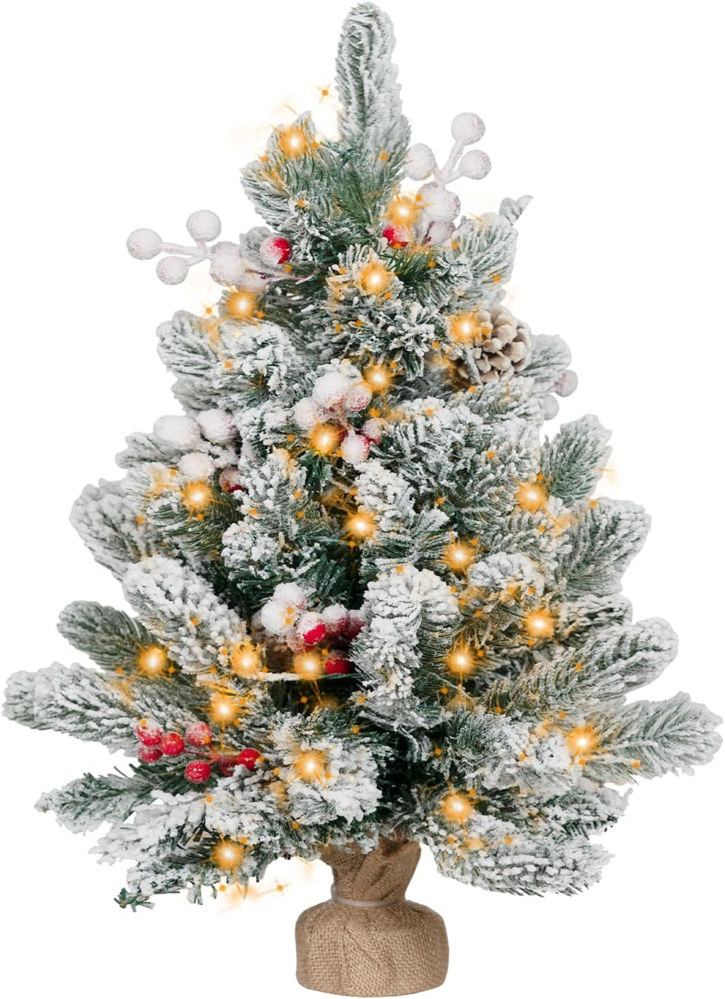 2FT Small Christmas Tree,Flocked Artificial Mini Christmas Tree with Lights,Tabletop Xmas Tree with Ornaments,Christmas Decoration for Party by DNKMOR