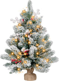 2FT Small Christmas Tree,Flocked Artificial Mini Christmas Tree with Lights,Tabletop Xmas Tree with Ornaments,Christmas Decoration for Party by DNKMOR