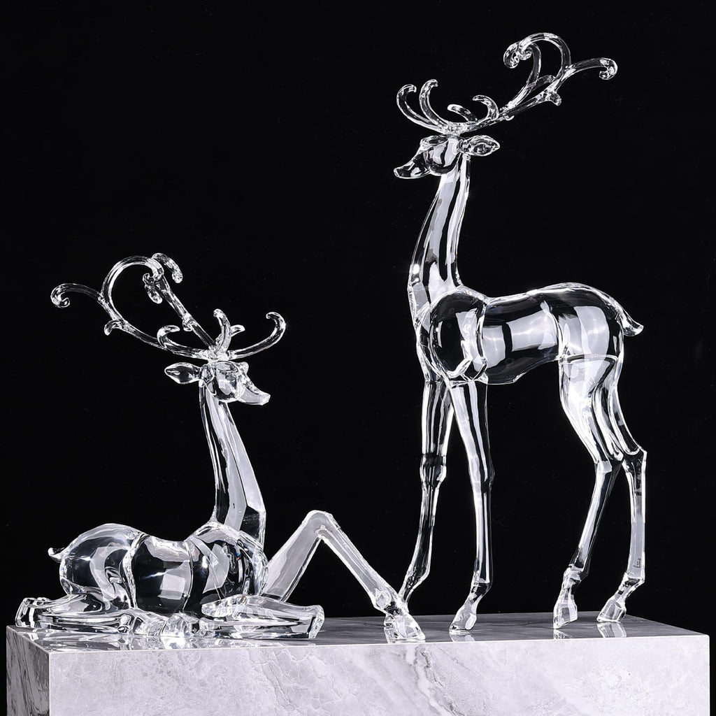 18" Tall Acrylic Christmas Reindeer Figurine - Elegant Clear Large Reindeer Ornaments for Christmas Indoor Decor, Holiday Centerpiece, Living Room, Fireplace, Table Display (Gold Standing Reindeer)