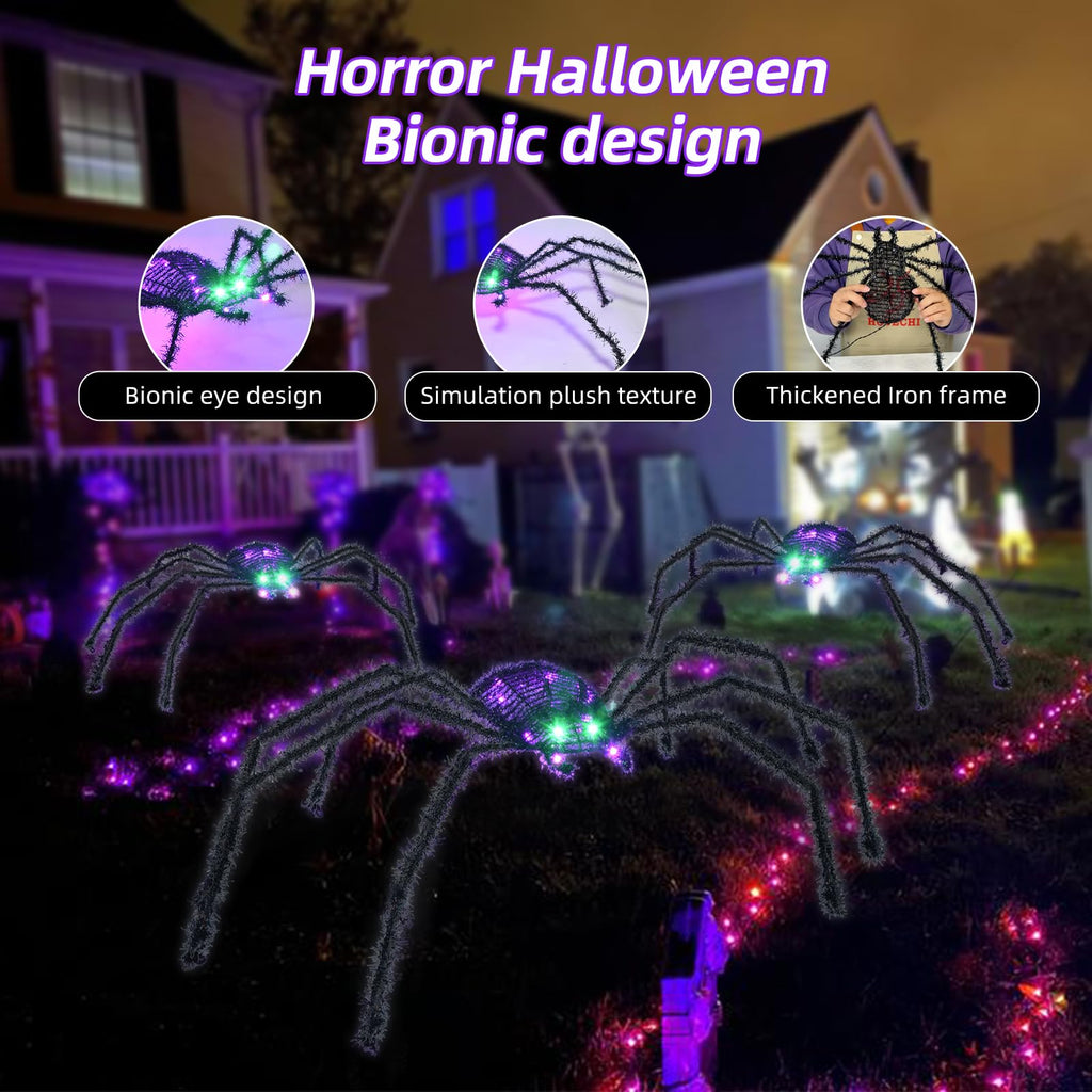 Halloween Decorations Outside Giant Spider - HOYECHI Outdoor Halloween Decor Lighted Spider 4.2FT, Light Up Spider with 90 LED Lights, Ground Stakes, for Front Yard Porch Gardens Lawns Party