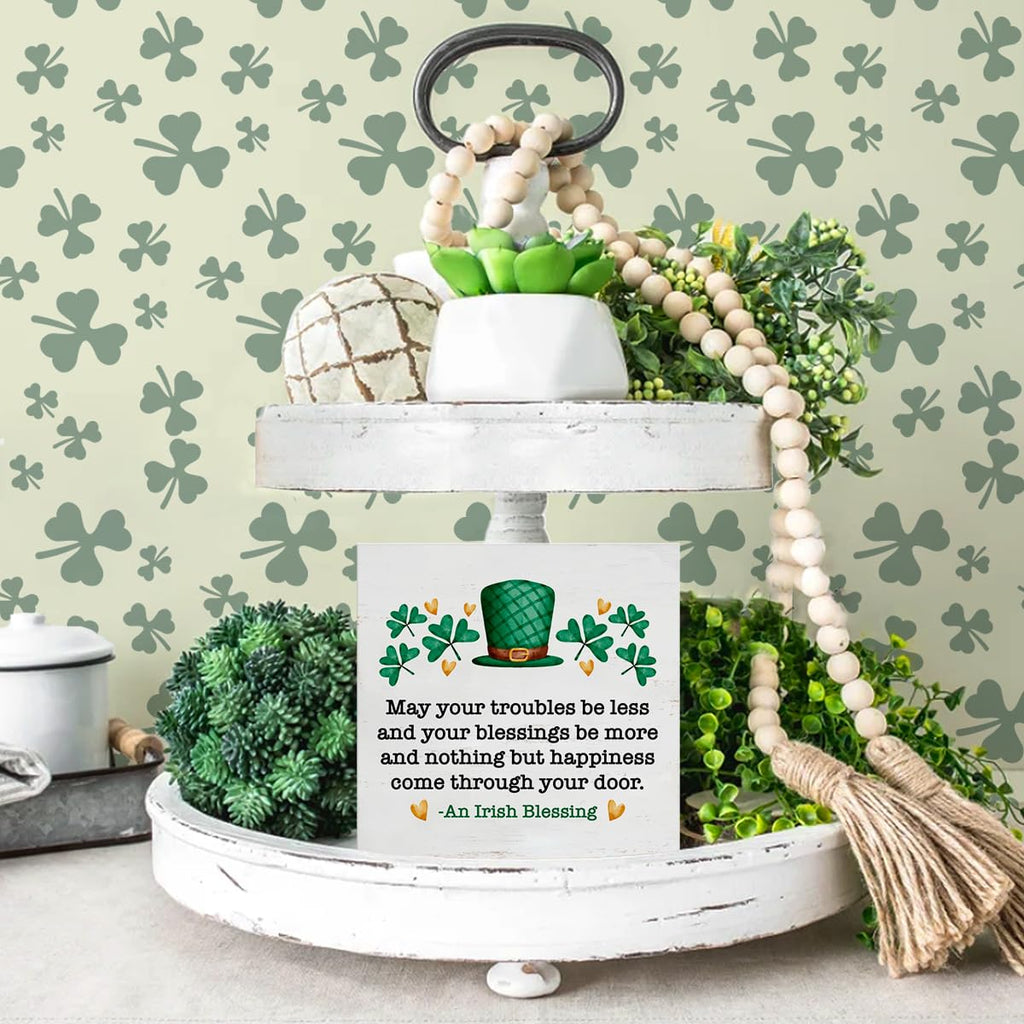 Dumyum St. Patrick's Day Decorative Sign, Wooden, 5 Inches x 5 Inches, Green, Rustic, Tabletop or Wall Mount