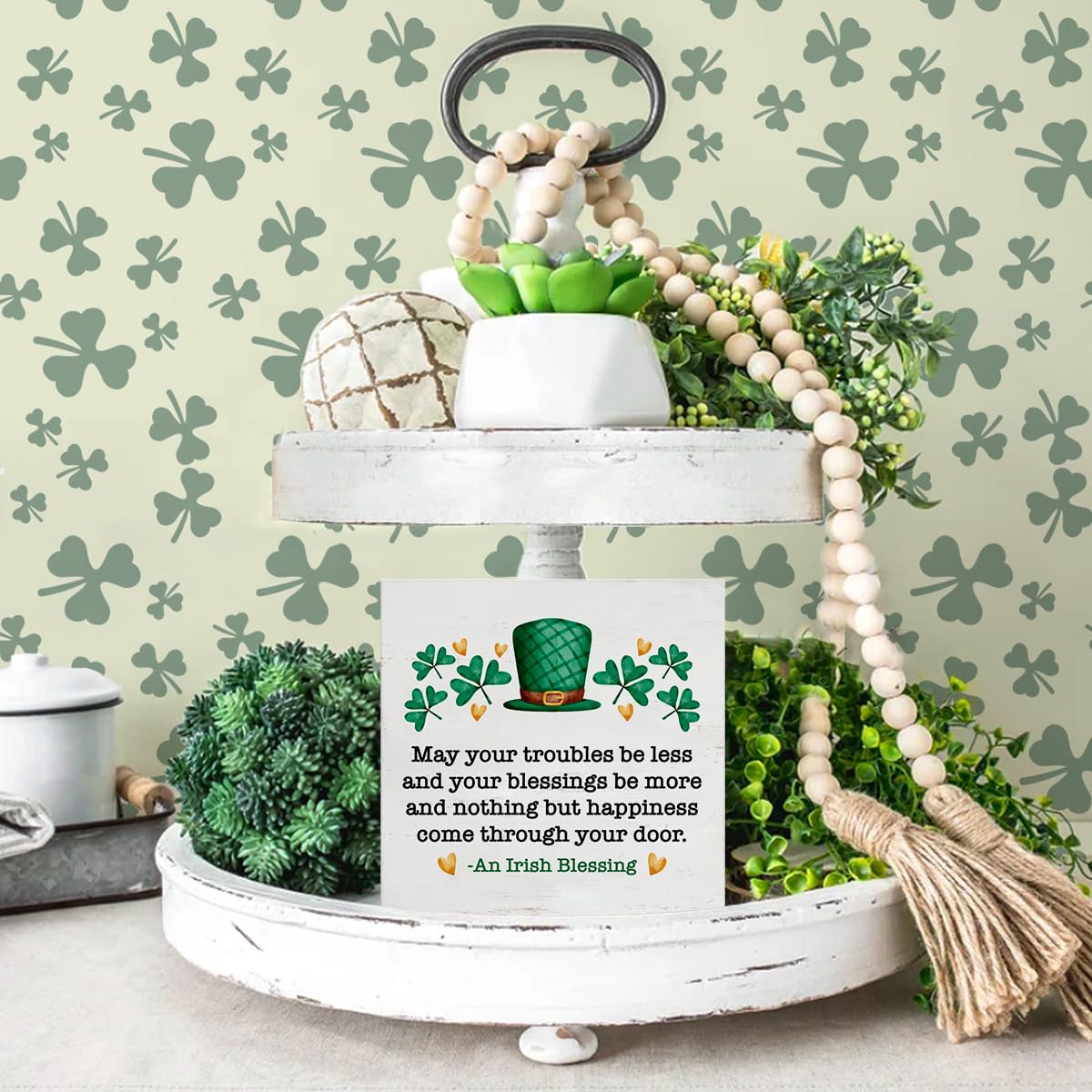 Dumyum St. Patrick's Day Decorative Sign, Wooden, 5 Inches x 5 Inches, Green, Rustic, Tabletop or Wall Mount