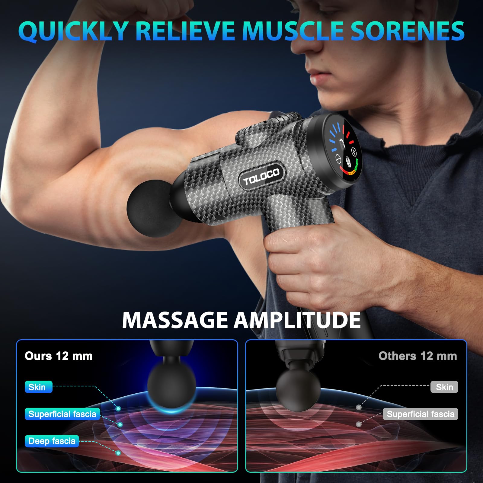 TOLOCO Massage Gun, Deep Tissue Back Massage for Athletes for Pain Relief, Percussion Massager with 10 Massages Heads & Silent Brushless Motor, Fathers Day Dad Gifts, Black