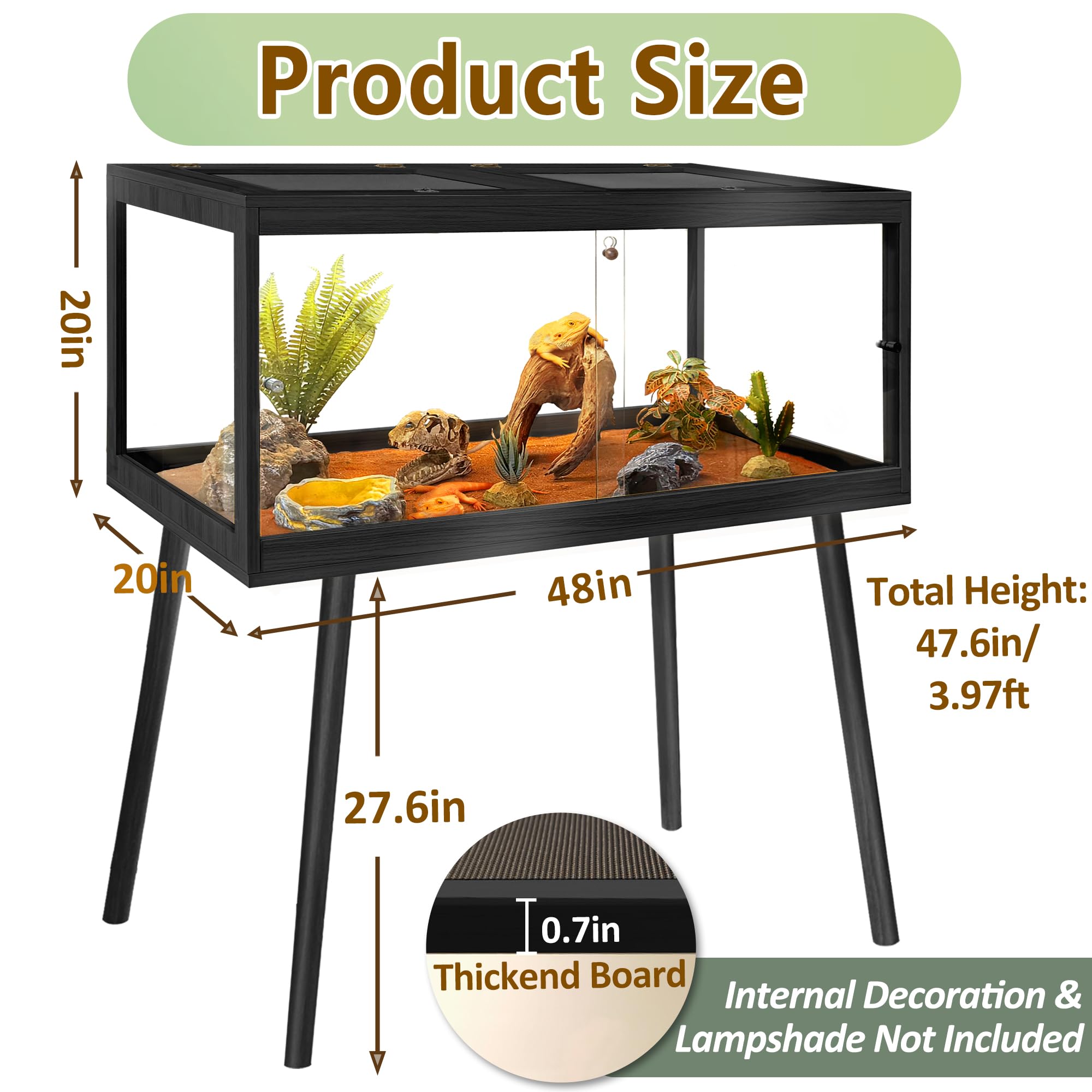 PROLEE Reptile Enclosure with Leg, 35 Gallons Bearded Dragon Tank, Tempered Glass Lizard Tank with Metal Mesh Tops and Lockable Door, Spacious Reptile Habitat for Snake,Lizard (Oak)