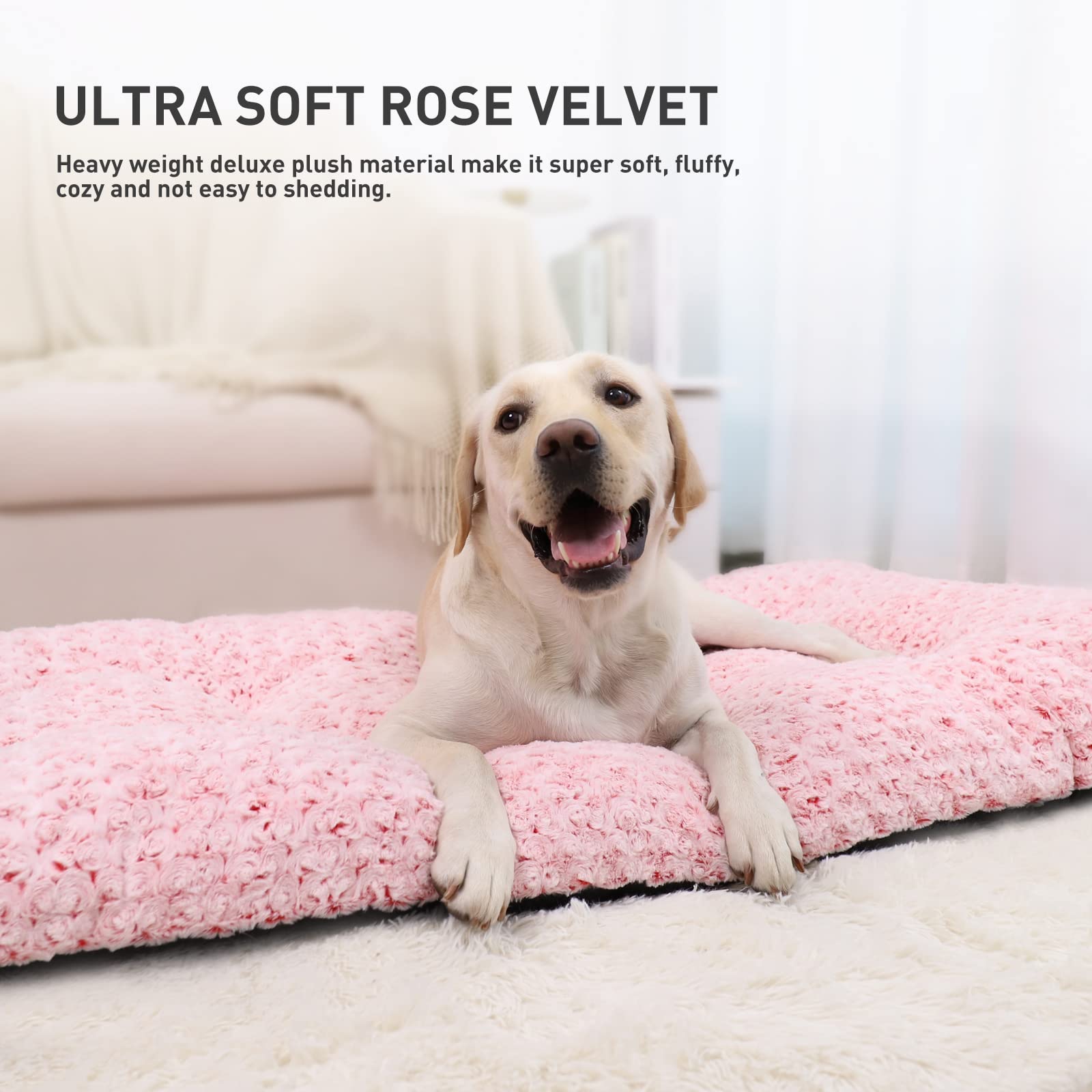 KSIIA Washable Dog Bed Deluxe Plush Dog Crate Beds Comfy Kennel Pad Anti-Slip Pet Sleeping Mat for Large, Jumbo, Medium, Small Dogs Breeds, 35" x 23", Gray