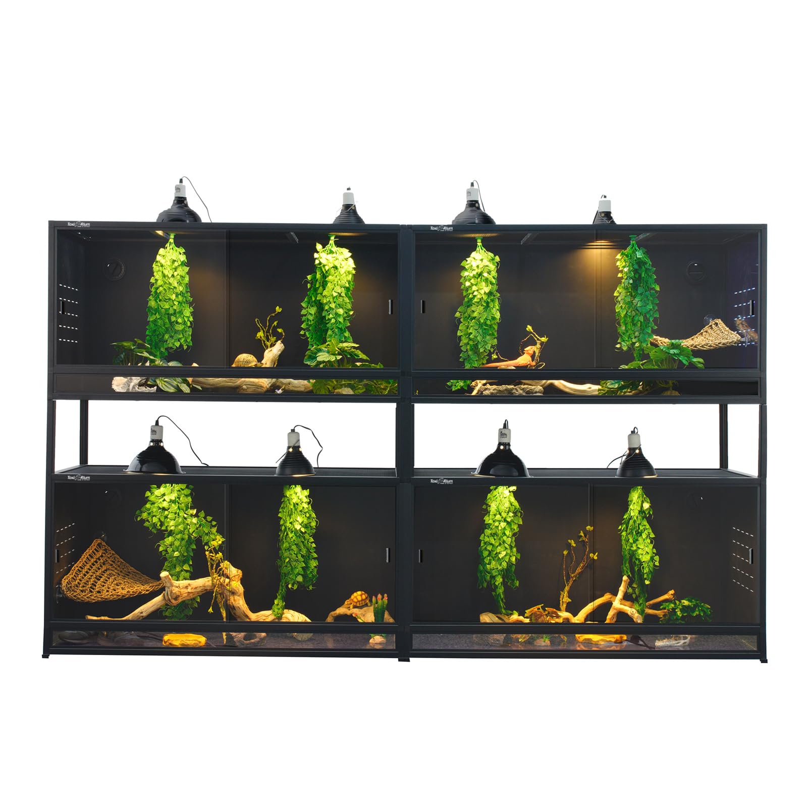 PVC Reptile Enclosure 3 Tier 40"x16"x16" with Spacers, 44 Gallon Reptile Tank Habitat, Space Saving Stackable Reptile Terrarium for Bearded Dragon Gecko Snake Lizard, Sliding Glass Doors Lock