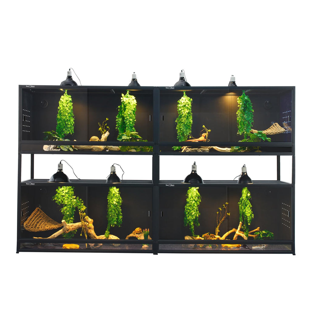 PVC Reptile Enclosure 3 Tier 40"x16"x16" with Spacers, 44 Gallon Reptile Tank Habitat, Space Saving Stackable Reptile Terrarium for Bearded Dragon Gecko Snake Lizard, Sliding Glass Doors Lock