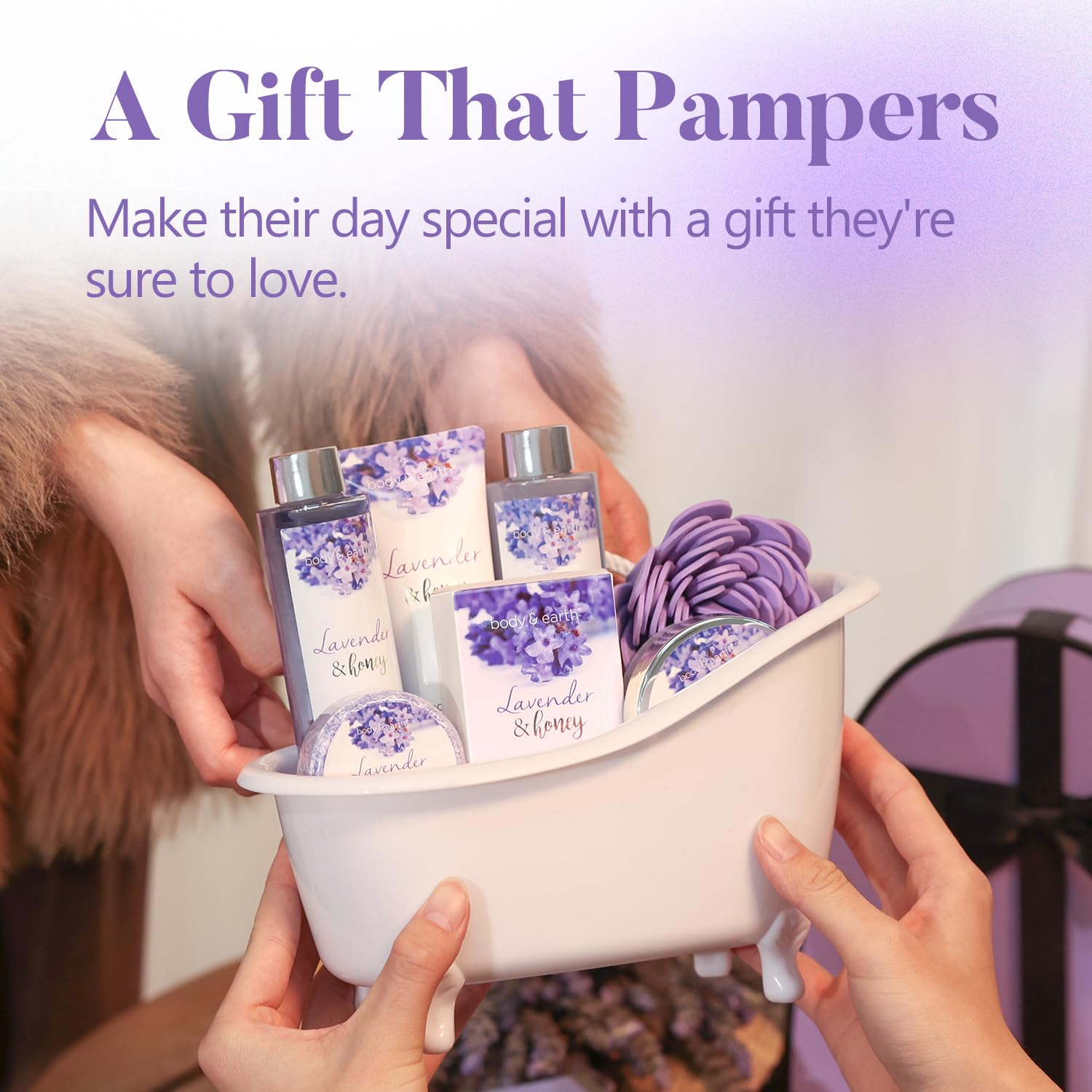Gift Set for Women Body & Earth Gifts Set Lavender Gift Baskets For Women Bath Sets with Bubble Bath Body Lotion Scented Candle Mother‘s Day Gifts for mom