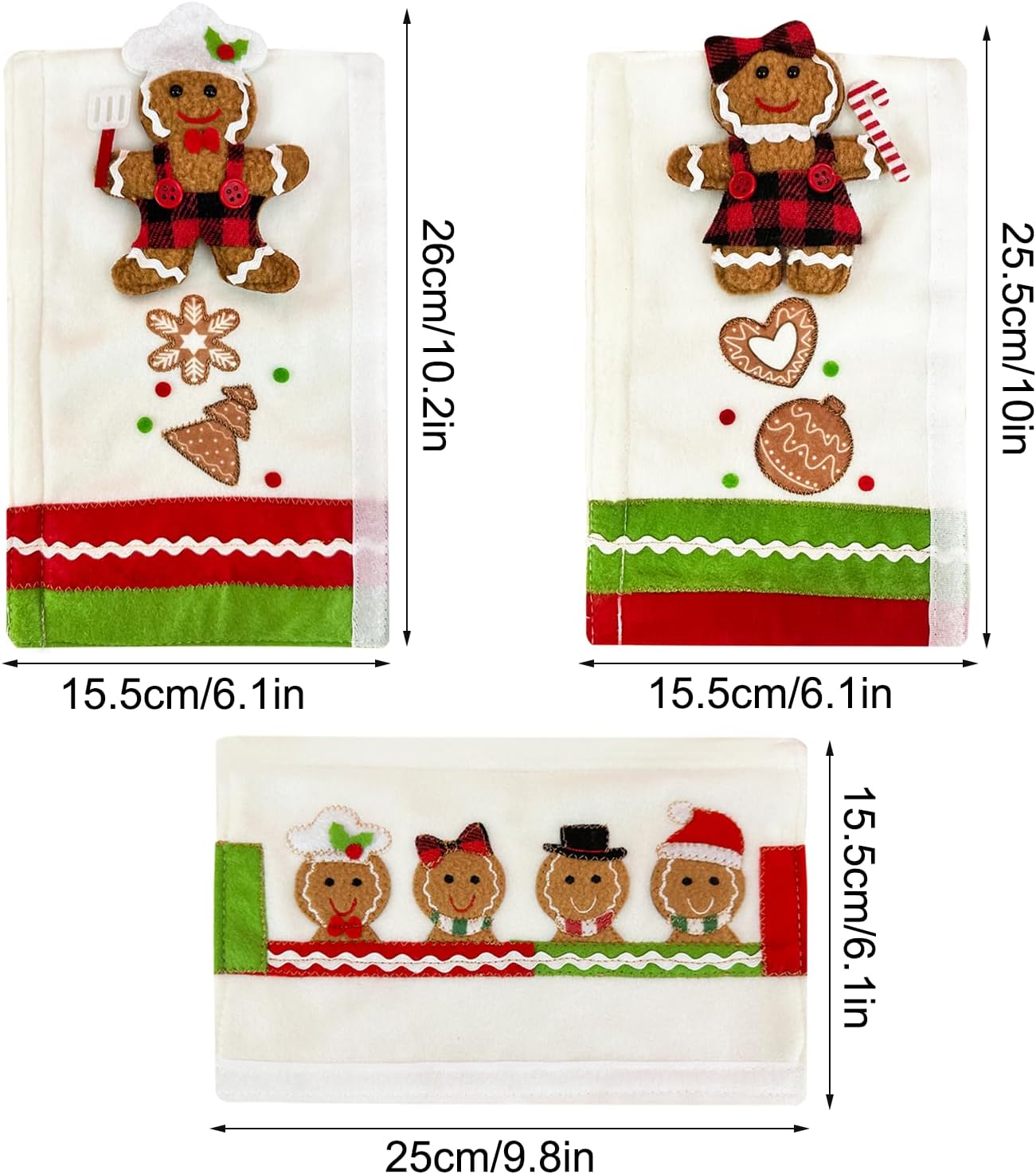 PTFNY 3 Piece Set Christmas Gingerbread Refrigerator Door Handle Covers Appliance Handle Covers Christmas Gingerbread Decorations Fits Standard Size Kitchen Refrigerator Microwave Oven Or Dishwasher