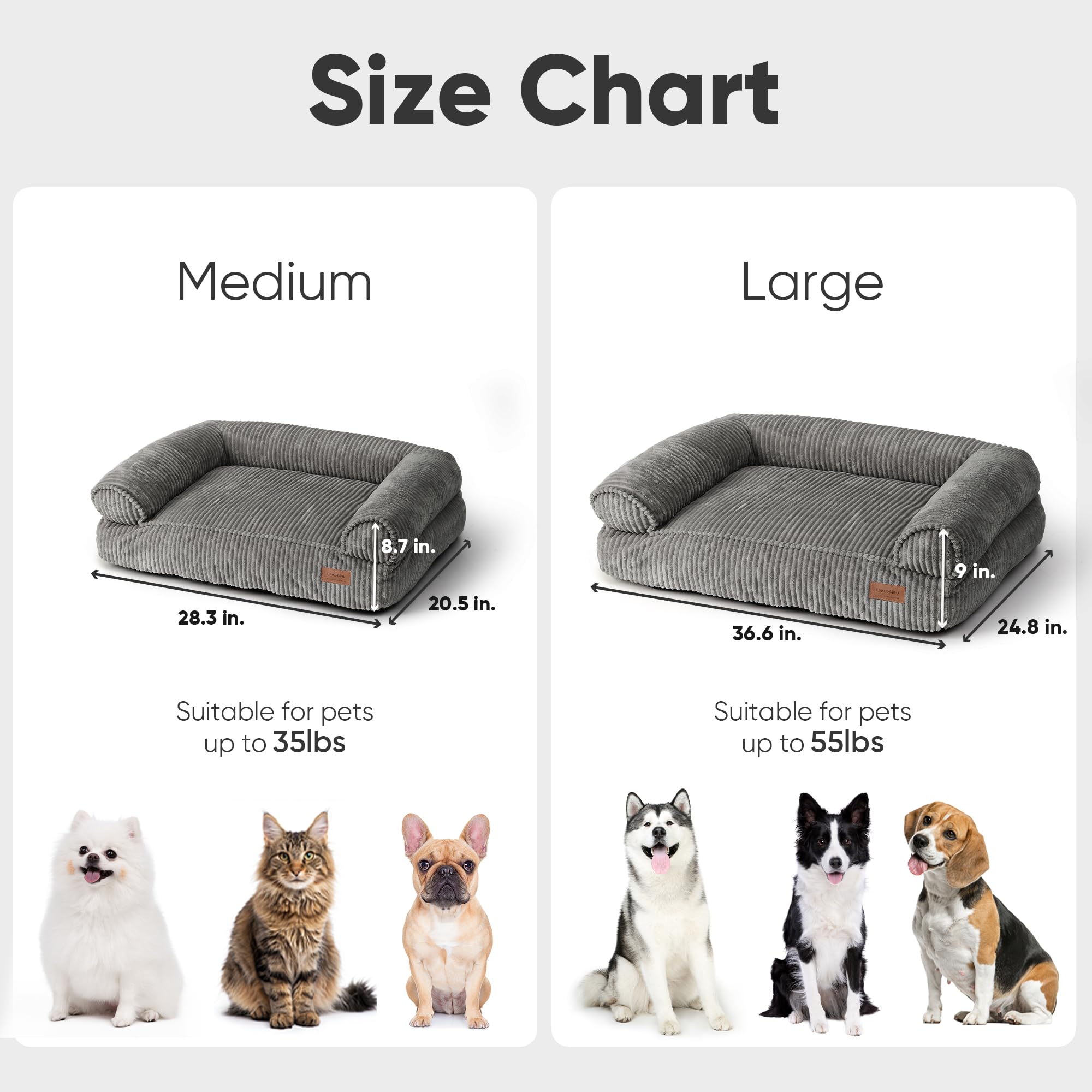 FUKUMARU Dog Couch Bed, Corduroy Cozy Cat Bed for Indoor Cats with Washable Cover, 28in Waterproof Orthopedic Dog Beds Sofa for Small Dogs and Large Cats, Cute Warm Cotton Pet Sofa, Green