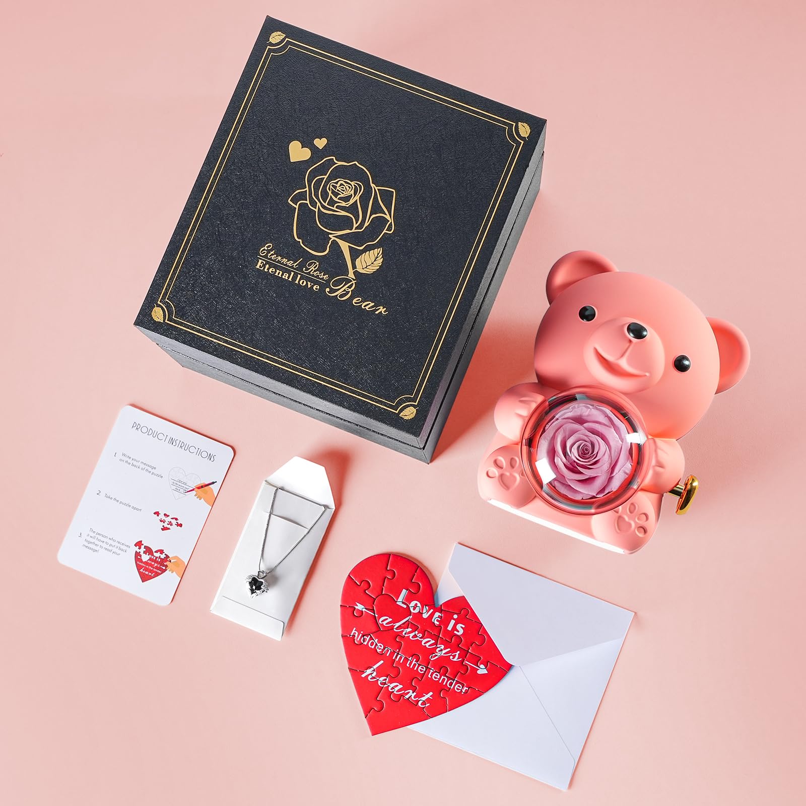 Cute Teddy Bear with Preserved Rose - A Real Rose Flower in Bear with Elegant Gift Box - Romantic Gift for Her in Mother's Day, Weddings, Anniversaries, and Bridal Showers (Red)