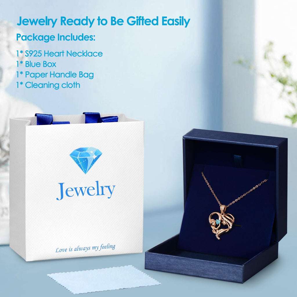 Mothers Day Gifts for Mom Wife Her Grandma, S925 Sterling Silver Birthstone Necklaces Jewelry for Women, Mother's Day Love Heart Pendant Necklace for Anniversary Birthday Christmas Day