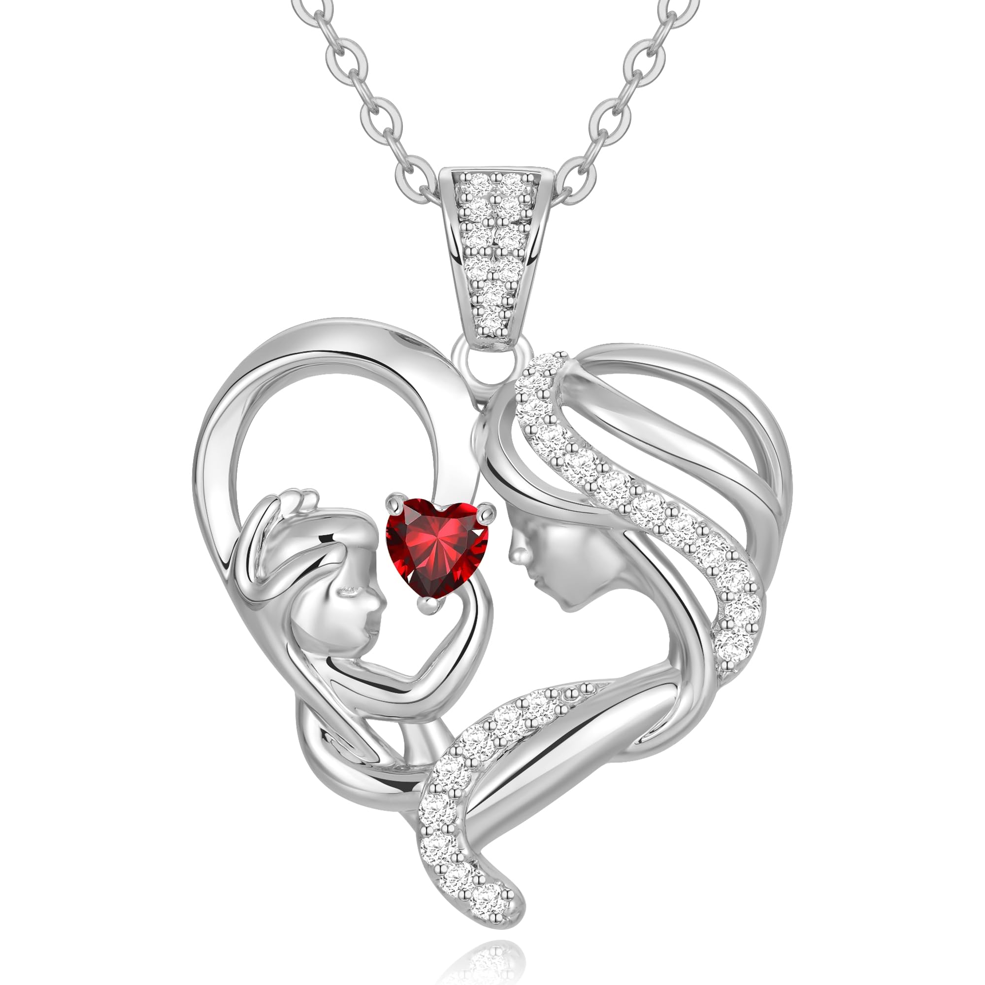 Mothers Day Gifts for Mom Wife Her Grandma, S925 Sterling Silver Birthstone Necklaces Jewelry for Women, Mother's Day Love Heart Pendant Necklace for Anniversary Birthday Christmas Day