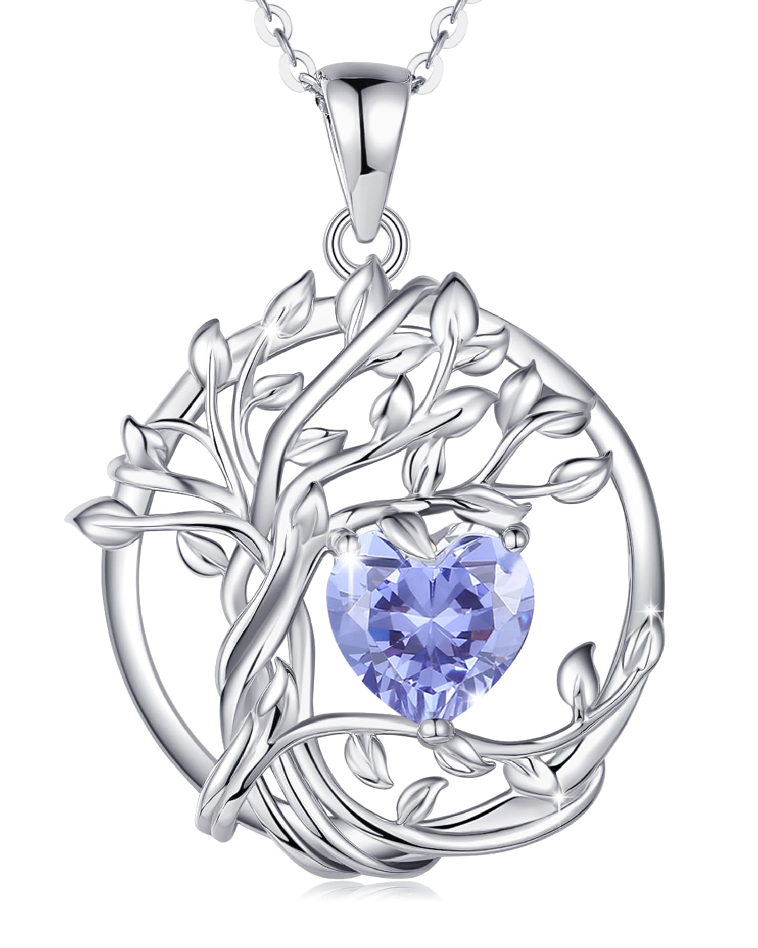 FANCIME Tree of life Birthstone necklace Sterling Silver Pendant Birthstone Necklace Gemstone Anniversary Birthday Jewelry Mothers Day Gifts for Mom Her Wife