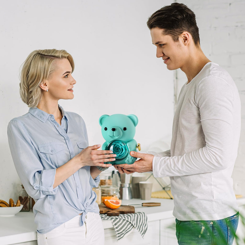 Cute Teddy Bear with Preserved Rose - A Real Rose Flower in Bear with Elegant Gift Box - Romantic Gift for Her in Mother's Day, Weddings, Anniversaries, and Bridal Showers (Red)