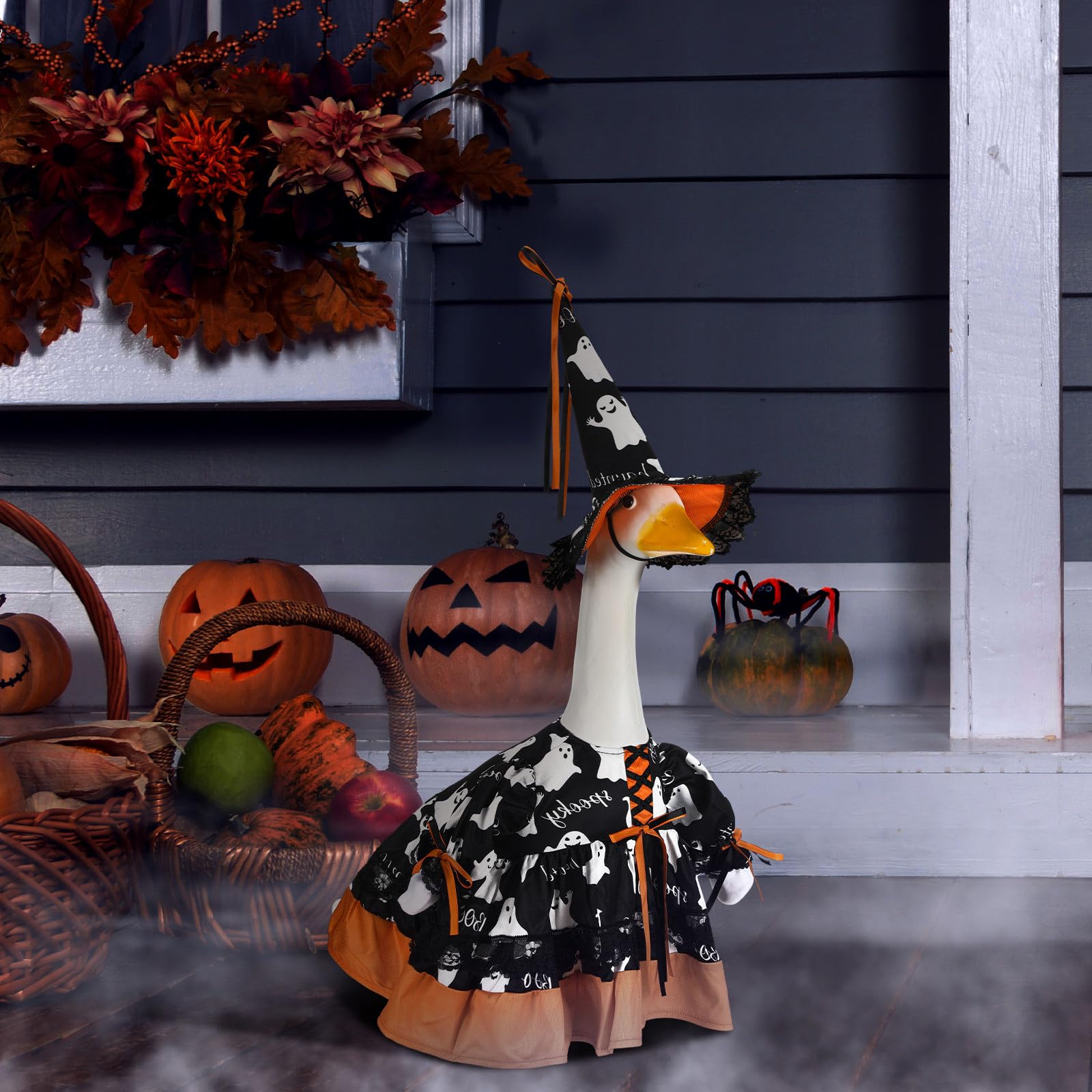 Suzile Fall Maple Porch Goose Outfit Autumn Goose Clothes for 23 Inch Cement or Plastic Geese Costume for Yard Lawn Outdoor Garden Patio Concrete Duck Statue Dress Thanksgiving Party Holiday Decor