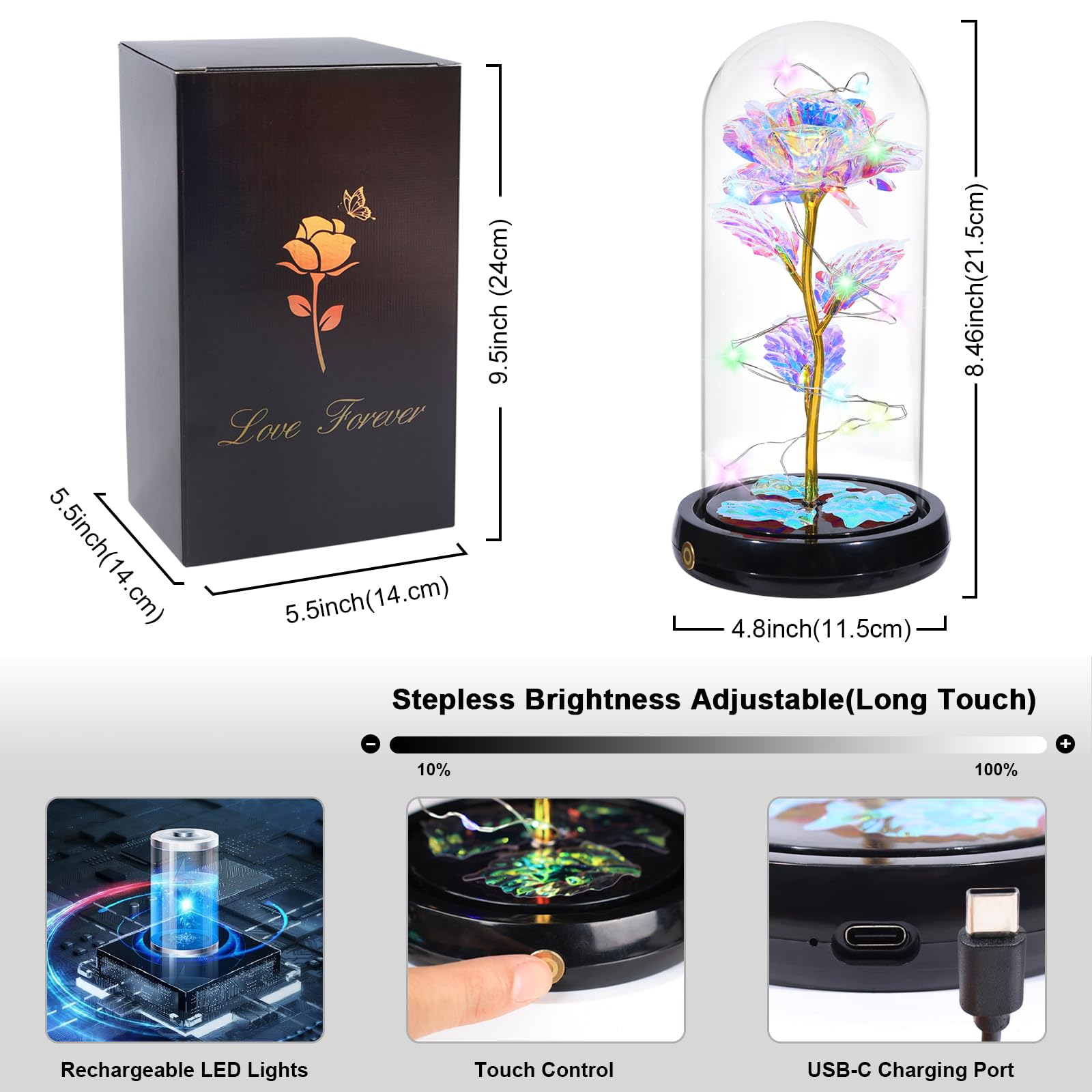 Pusuny Mothers Day Flowers Gifts for Mom Women Birthday Gift Galaxy Glass Rose Forever Eternal Crystal Flowers Rose in Glass Dome with Butterfly Mother's Day Roses Gifts for Mom Daughter Wife Purple
