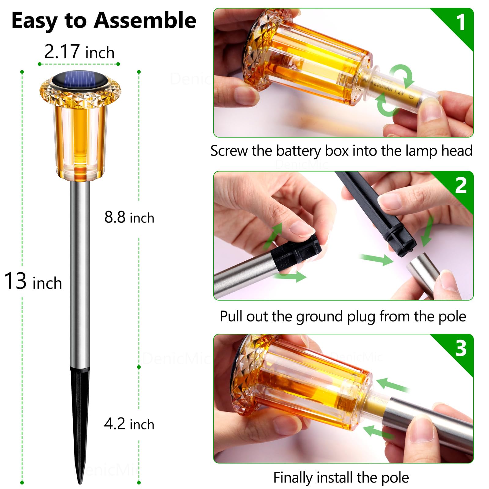 DenicMic Solar Lights Outdoor 10 Pack Waterproof 6000K Cold White LED Stainless Steel Stake Outside Lights for Yard Pathway Garden Driveway Walkway Landscape Path Lighting