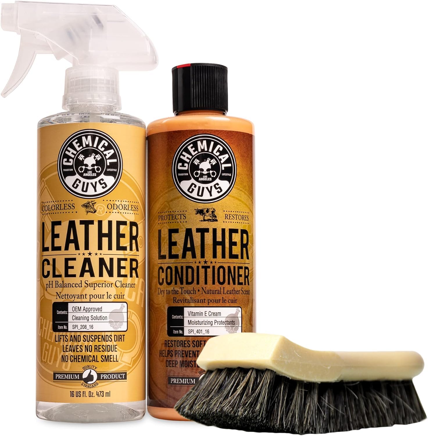 Chemical Guys Leather Cleaner and Conditioner Kit - Car Cleaner and Conditioner, Safely Cleans & Conditions Leather Car Interiors, Furniture, Shoes, Boots, Bags, Apparel & More, 2 Bottles (16 oz Each)