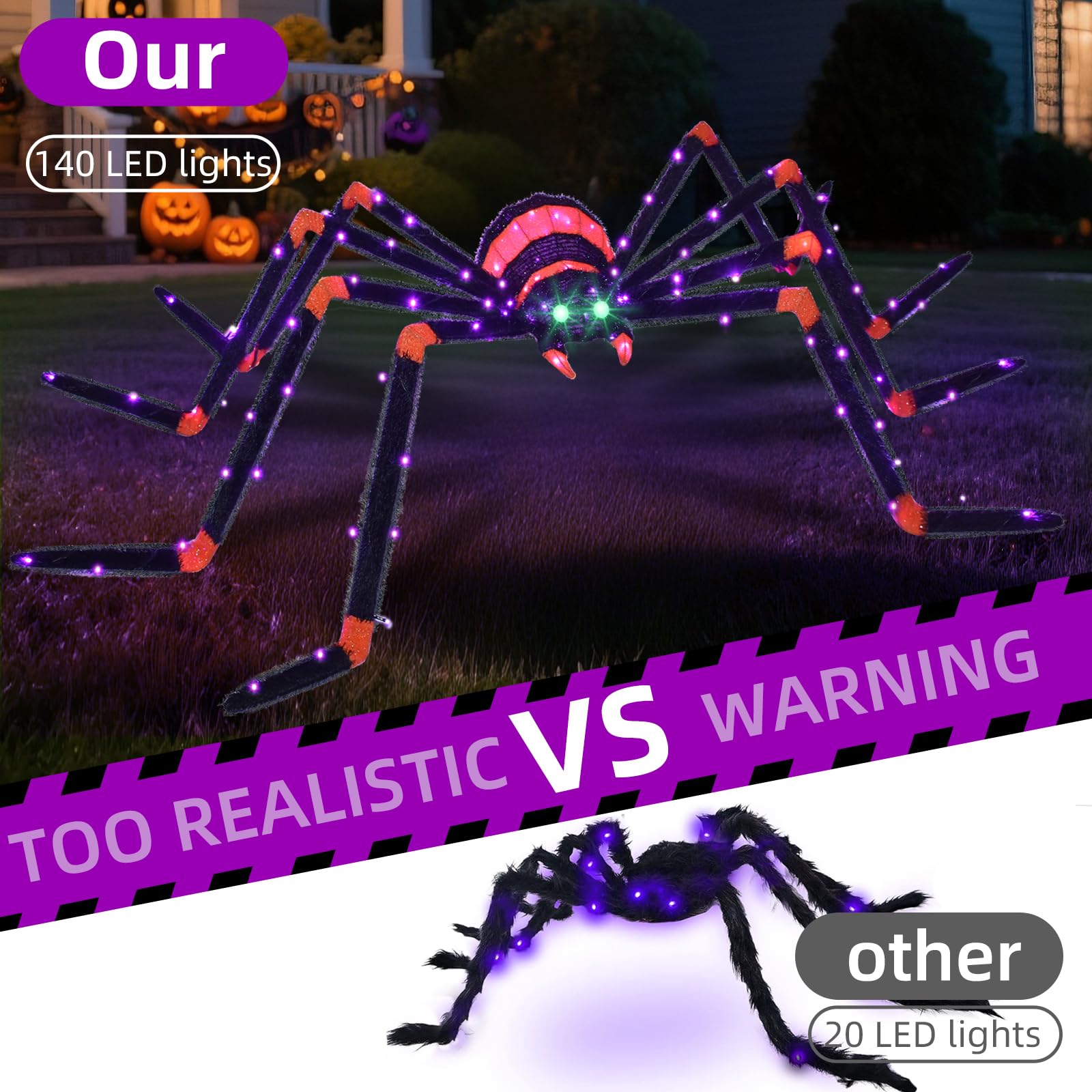 Halloween Decorations Outside Giant Spider - HOYECHI Outdoor Halloween Decor Lighted Spider 4.2FT, Light Up Spider with 90 LED Lights, Ground Stakes, for Front Yard Porch Gardens Lawns Party