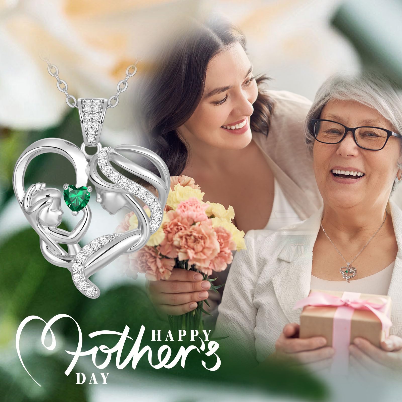Mothers Day Gifts for Mom Wife Her Grandma, S925 Sterling Silver Birthstone Necklaces Jewelry for Women, Mother's Day Love Heart Pendant Necklace for Anniversary Birthday Christmas Day