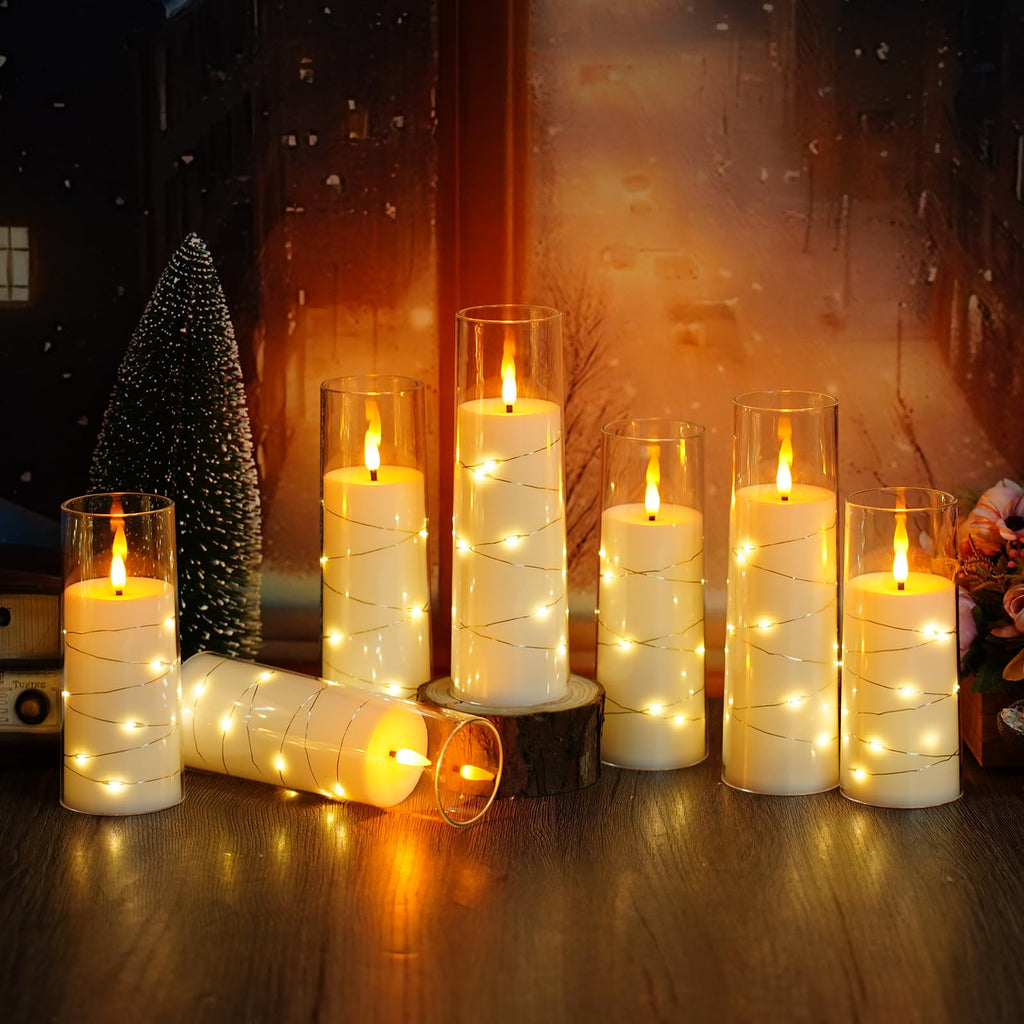 kakoya Flameless LED Candles with Timer 5 Pc Flickering Flameless Candles for Romantic Ambiance and Home Decoration Stable Acrylic Shell,with Embedded Star String，Battery Operated Candles（Red）