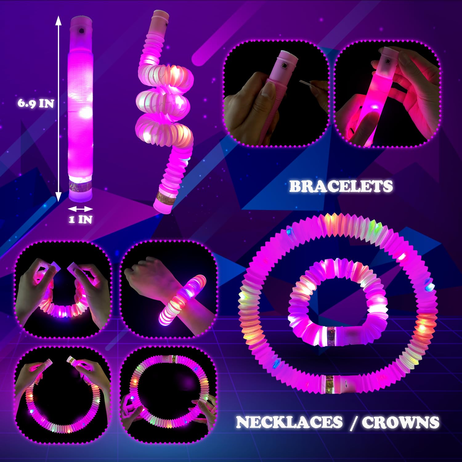 Kannove 12-24 PCS Green Glow Sticks Party Favors Supplies for Kids,4th of July LED Light up Pop Tubes for Toddlers,Neon Necklaces Bracelets Accessories,Glow Birthday Dance Camping Party Decorations