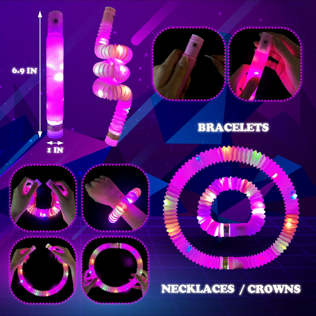 Kannove 12-24 PCS Green Glow Sticks Party Favors Supplies for Kids,4th of July LED Light up Pop Tubes for Toddlers,Neon Necklaces Bracelets Accessories,Glow Birthday Dance Camping Party Decorations