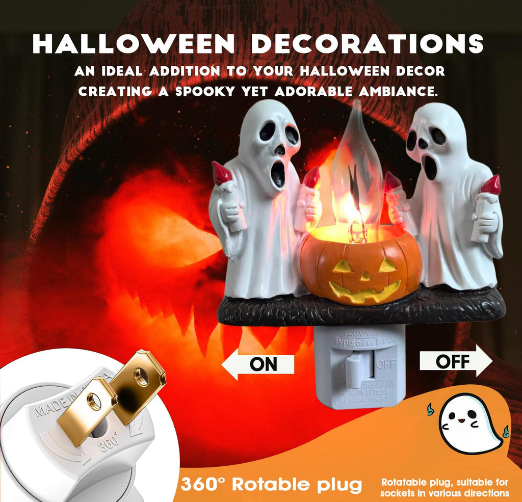 Ghost Campfire Nightlight,Halloween Campfire Flickering Night Light,3D Spooky Fire Marshmallow Night Light for Halloween Decor (Cute Ghost)