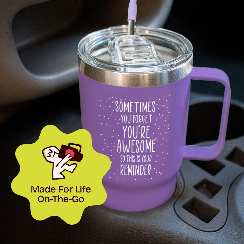 Birthday Gifts for Women Friendship - Purple Gifts for Women Coffee Mug 14oz Sometimes You Forget You're Awesome Unique Gift Idea for Older Women Over 50, 60, Inspirational Cup for Mom, Her
