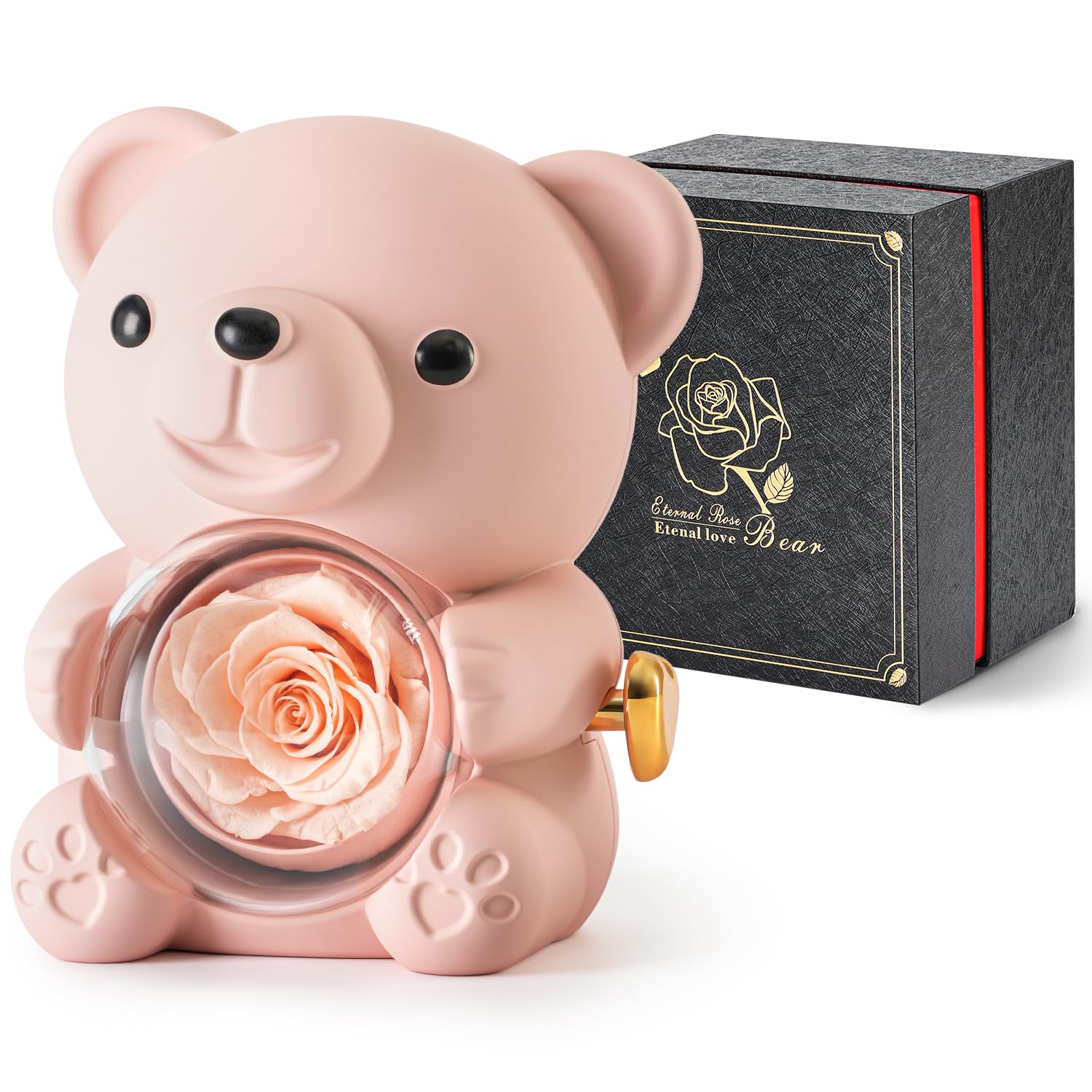 Cute Teddy Bear with Preserved Rose - A Real Rose Flower in Bear with Elegant Gift Box - Romantic Gift for Her in Mother's Day, Weddings, Anniversaries, and Bridal Showers (Red)