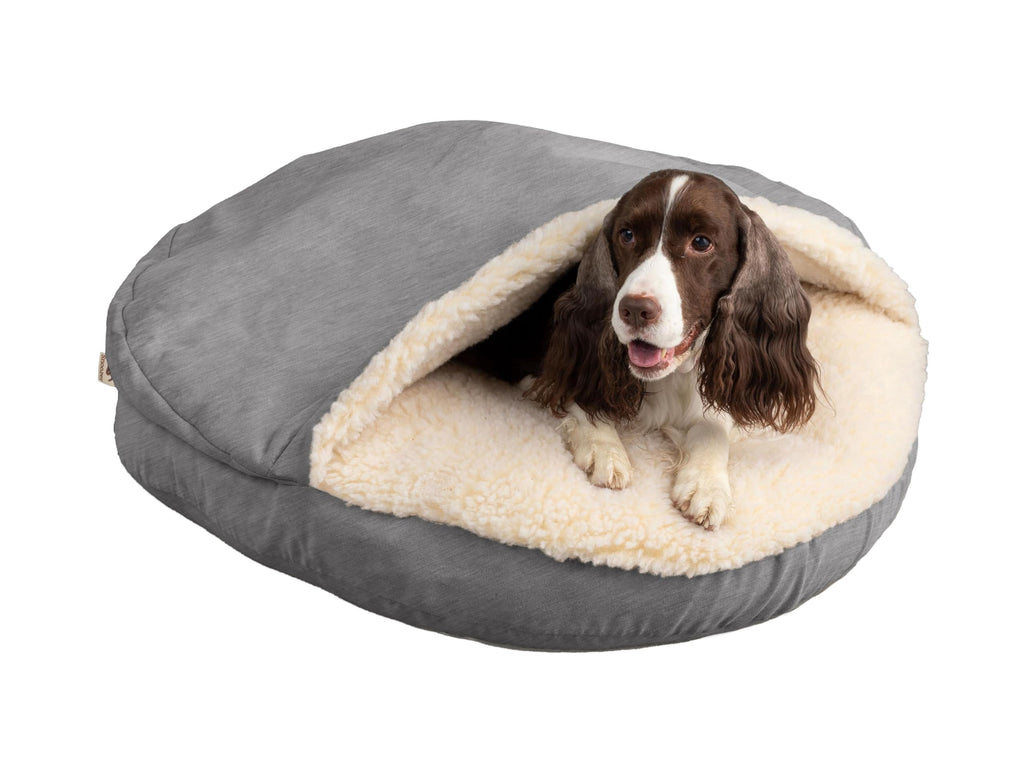 Snoozer Cozy Cave Dog Bed - Indoor Dog Bed with Cover Cave, Covered Calming Burrow for Small Sized Pets with Blanket Attached, Enclosed, Removable Washable Cover - Small, Navy
